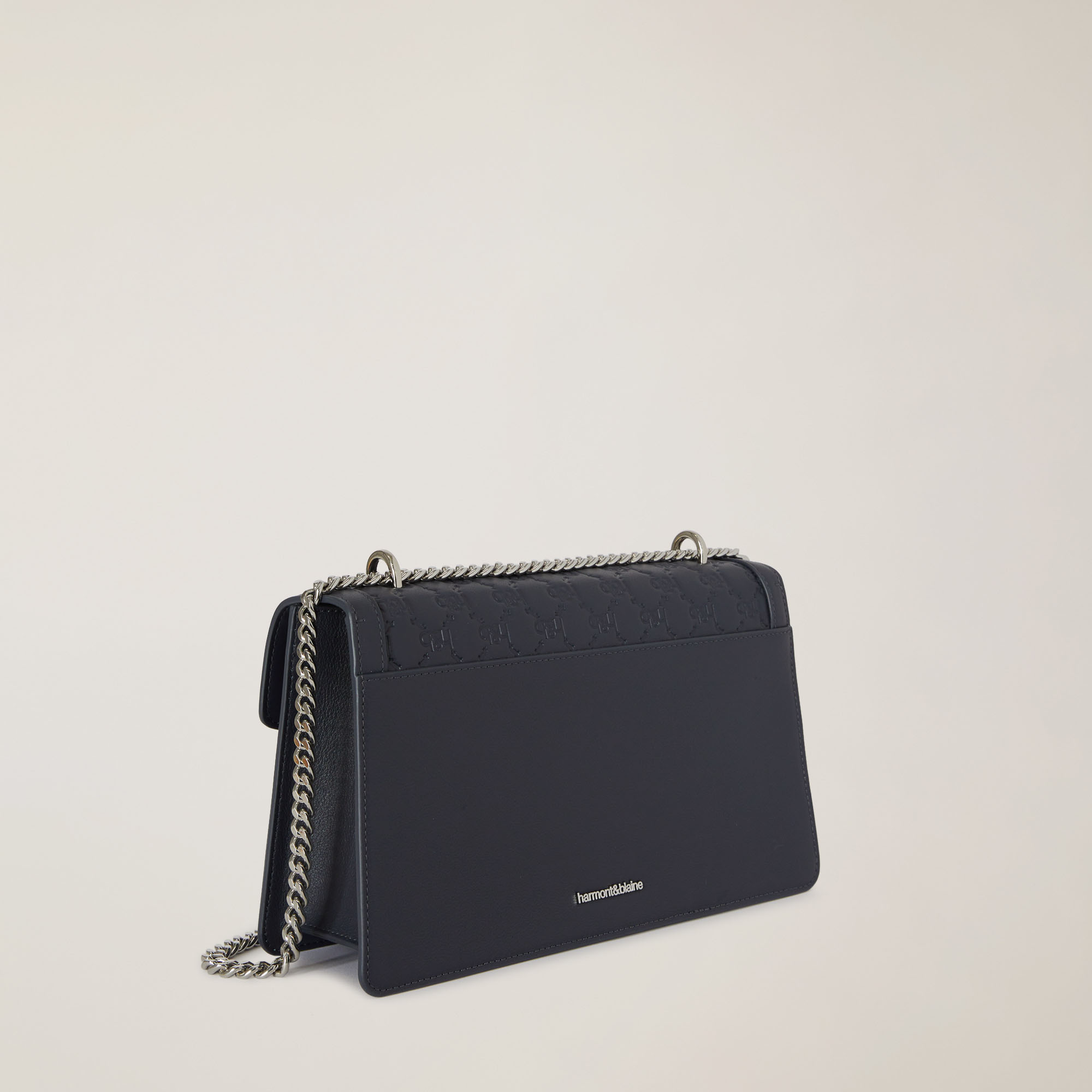 Tracolla In Vera Pelle Con Monogramma, Blu Navy, large image number 1