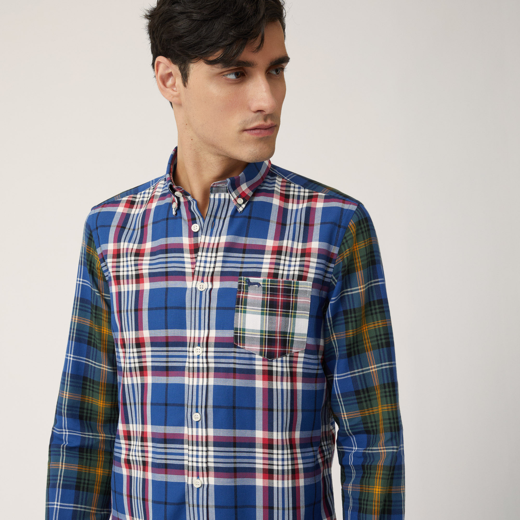Three-Fabric Check Shirt, Blue, large image number 2