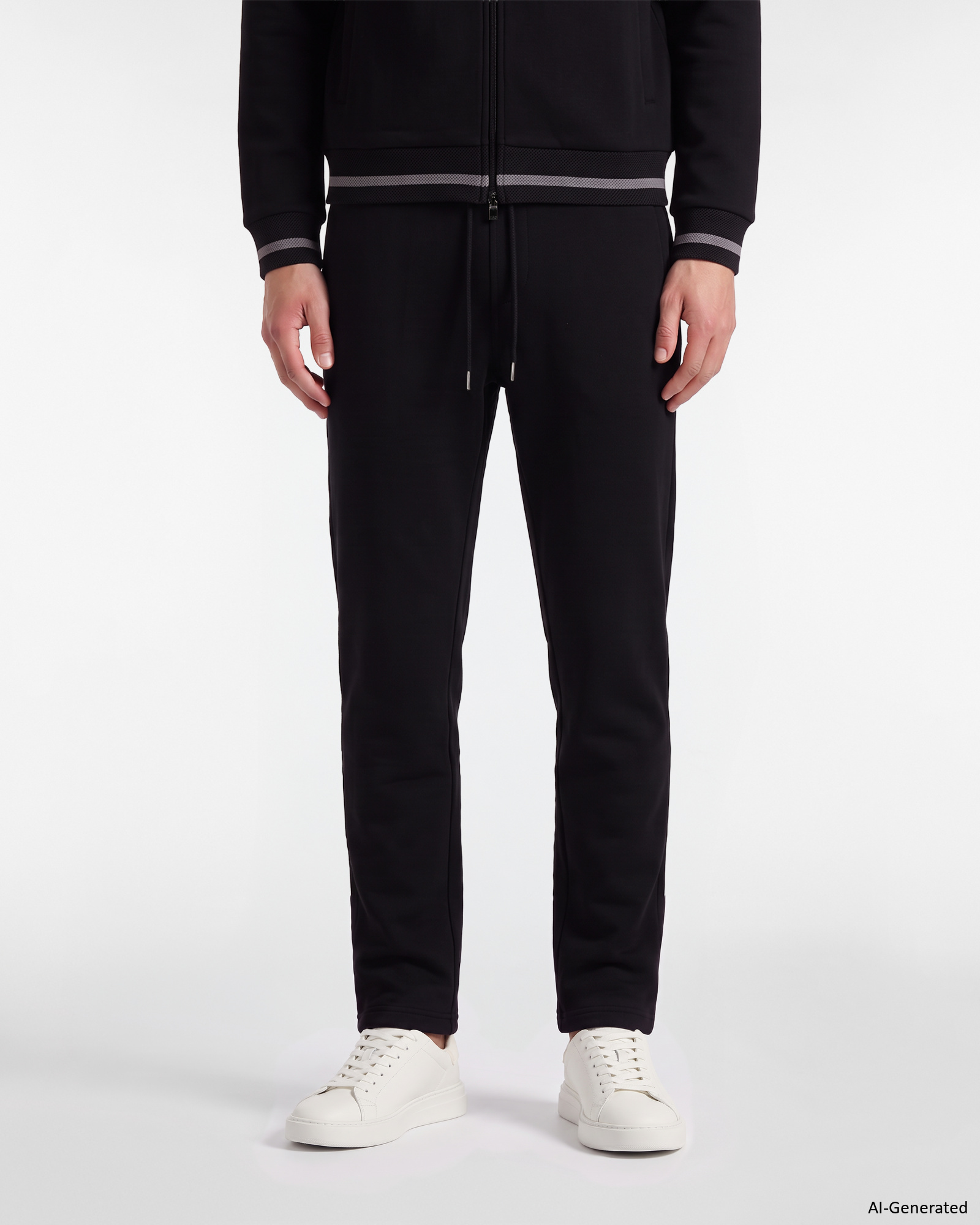 Men&rsquo;s brushed fleece trousers with pockets in black cotton blend