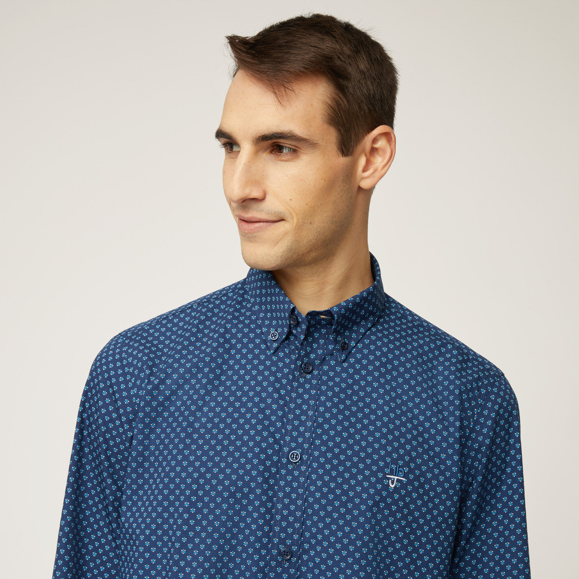 Camicia In Cotone Con Micro-Motivo  All-Over, Blu, large image number 2