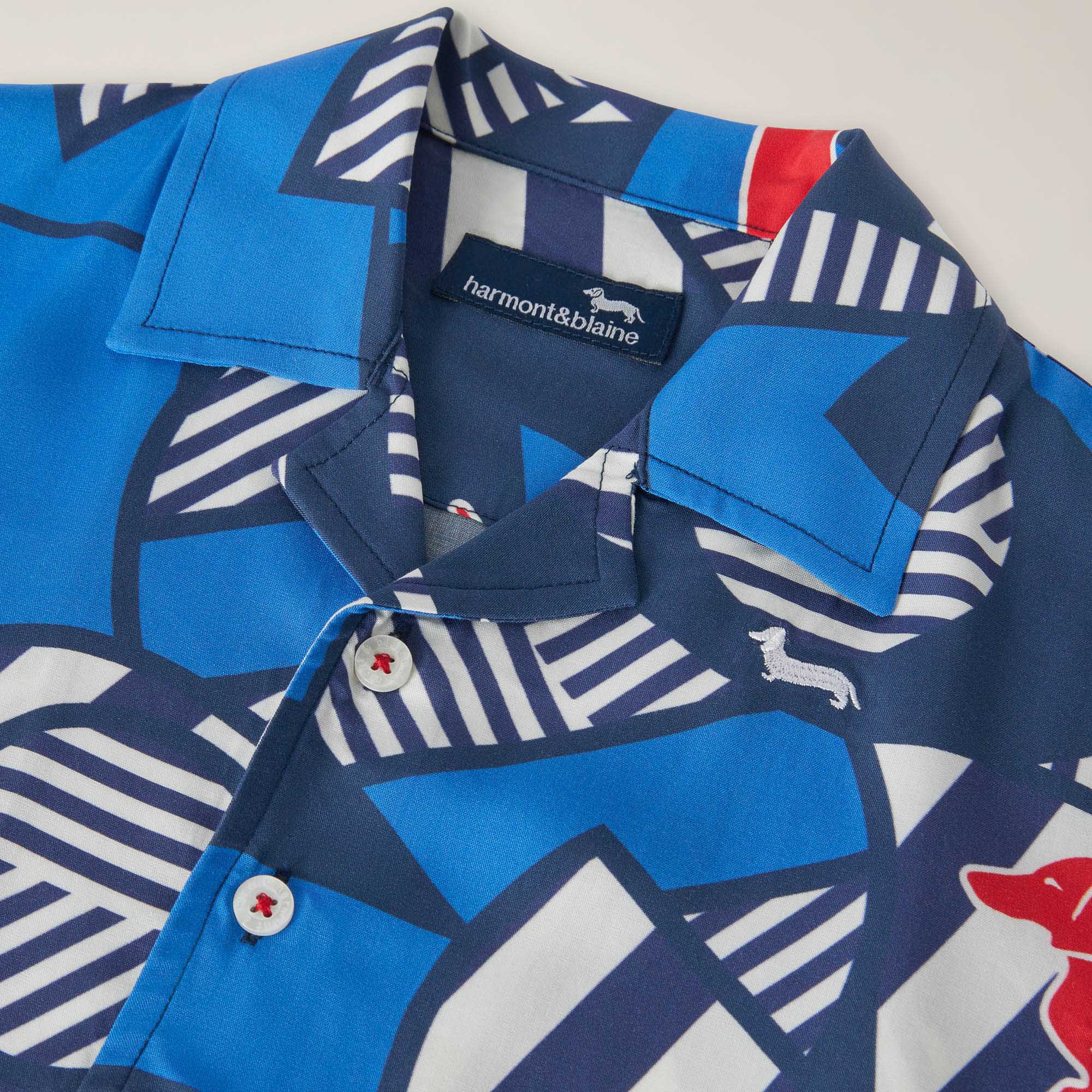Camisa bowling con estampado geométrico, Azul claro, large image number 2