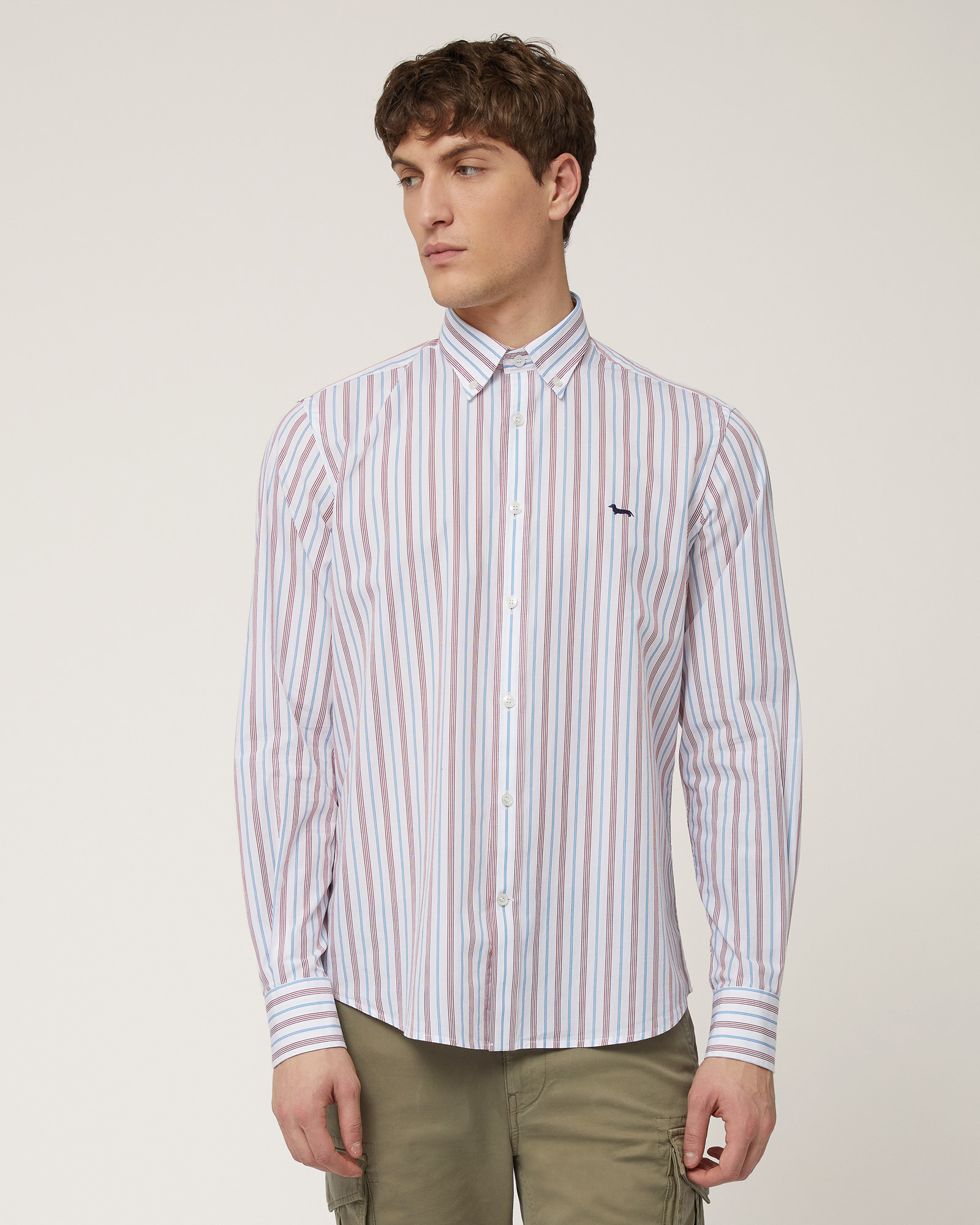 Striped Regular Shirt, Deep Red, large