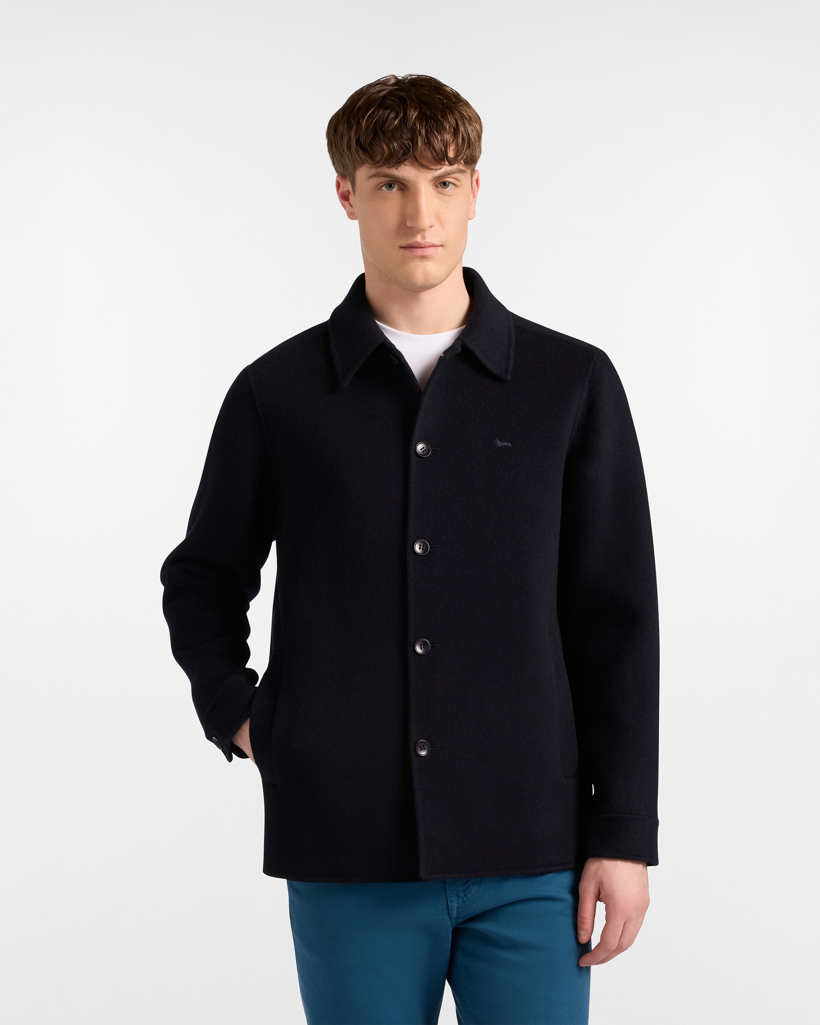 Wool Overshirt, Navy Blue, large