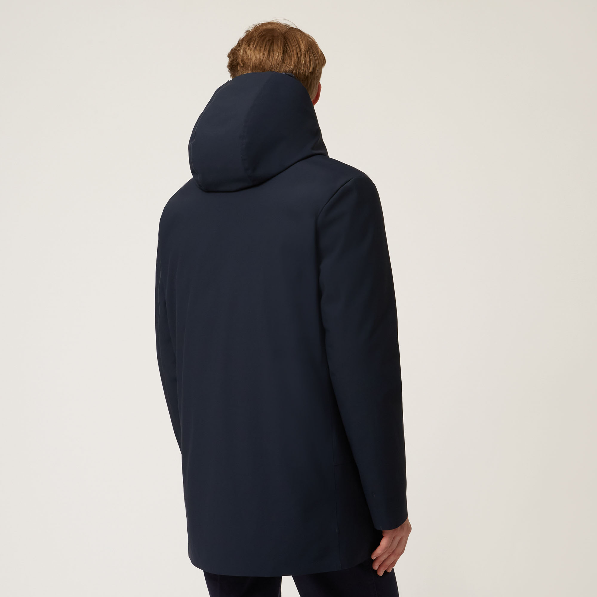 Technical Down-Padded Trench Coat With Hood, Blue, large image number 1