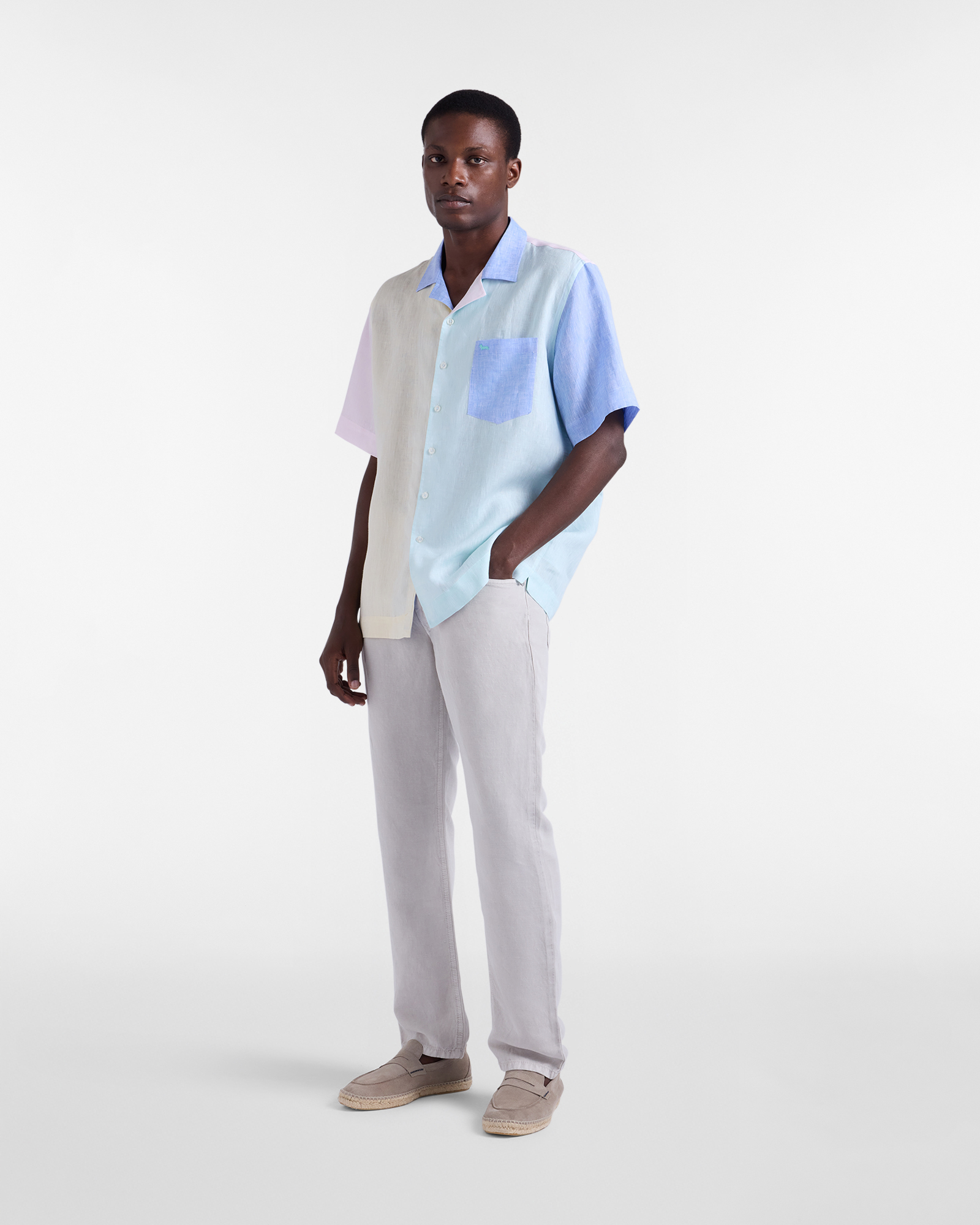 Chemise color-block en lin, Vert, large image number 3