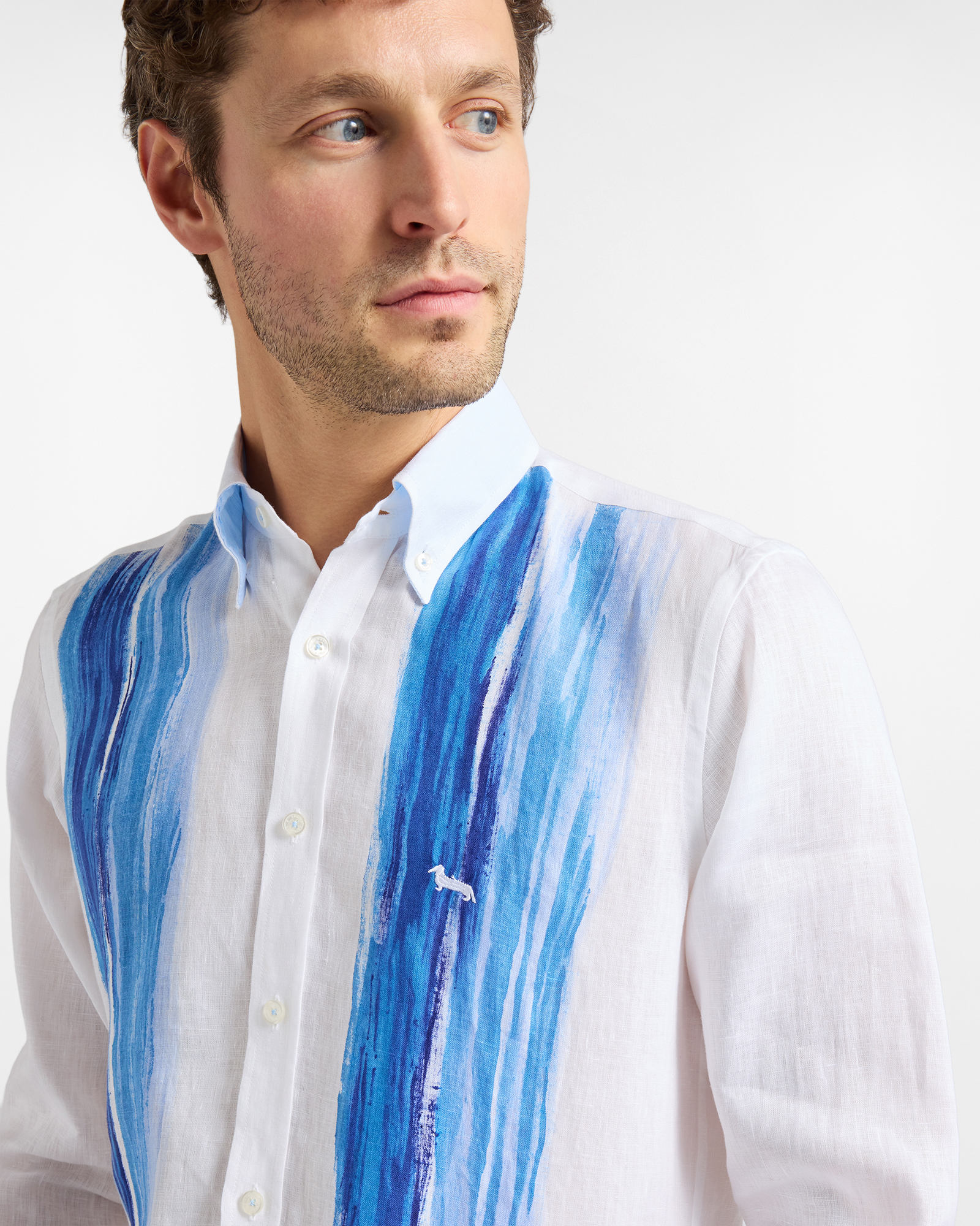 Men's linen shirt with handcrafted print