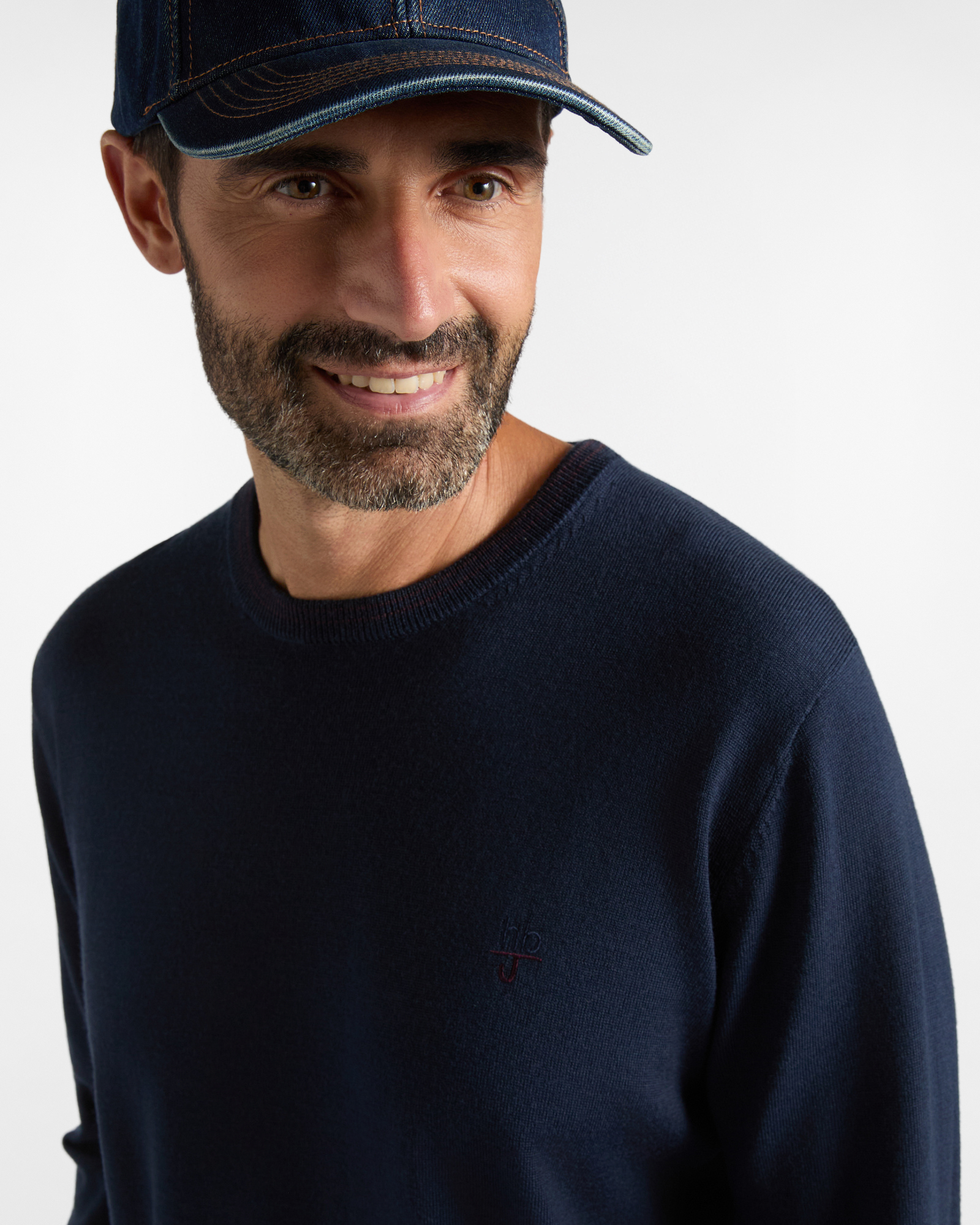 Maglia girocollo HBJ Uomo in pura lana, BLU SCURO, large