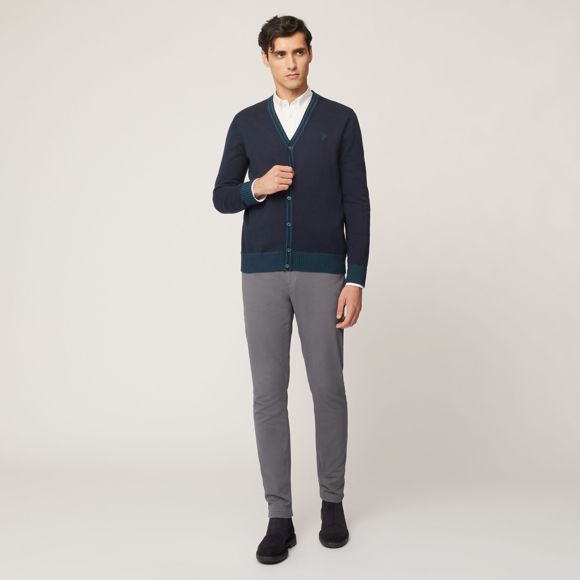 Cardigan In Cotone E Lana Con Dettagli A Contrasto, Light Blue, large image number 3