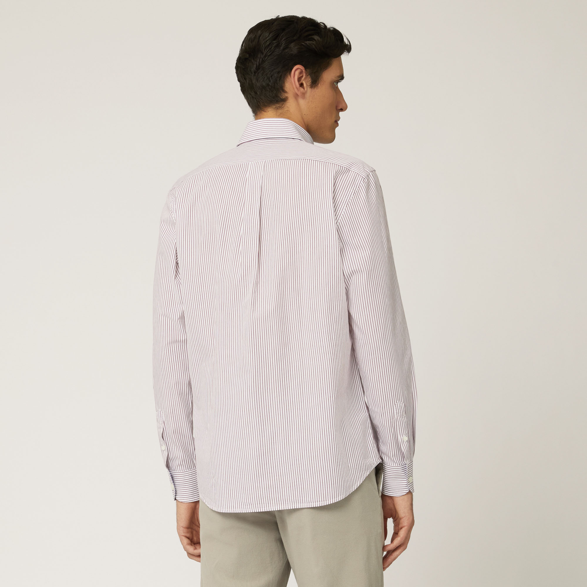 Camicia In Cotone Organico A Righe Sottili, Rosso, large image number 1