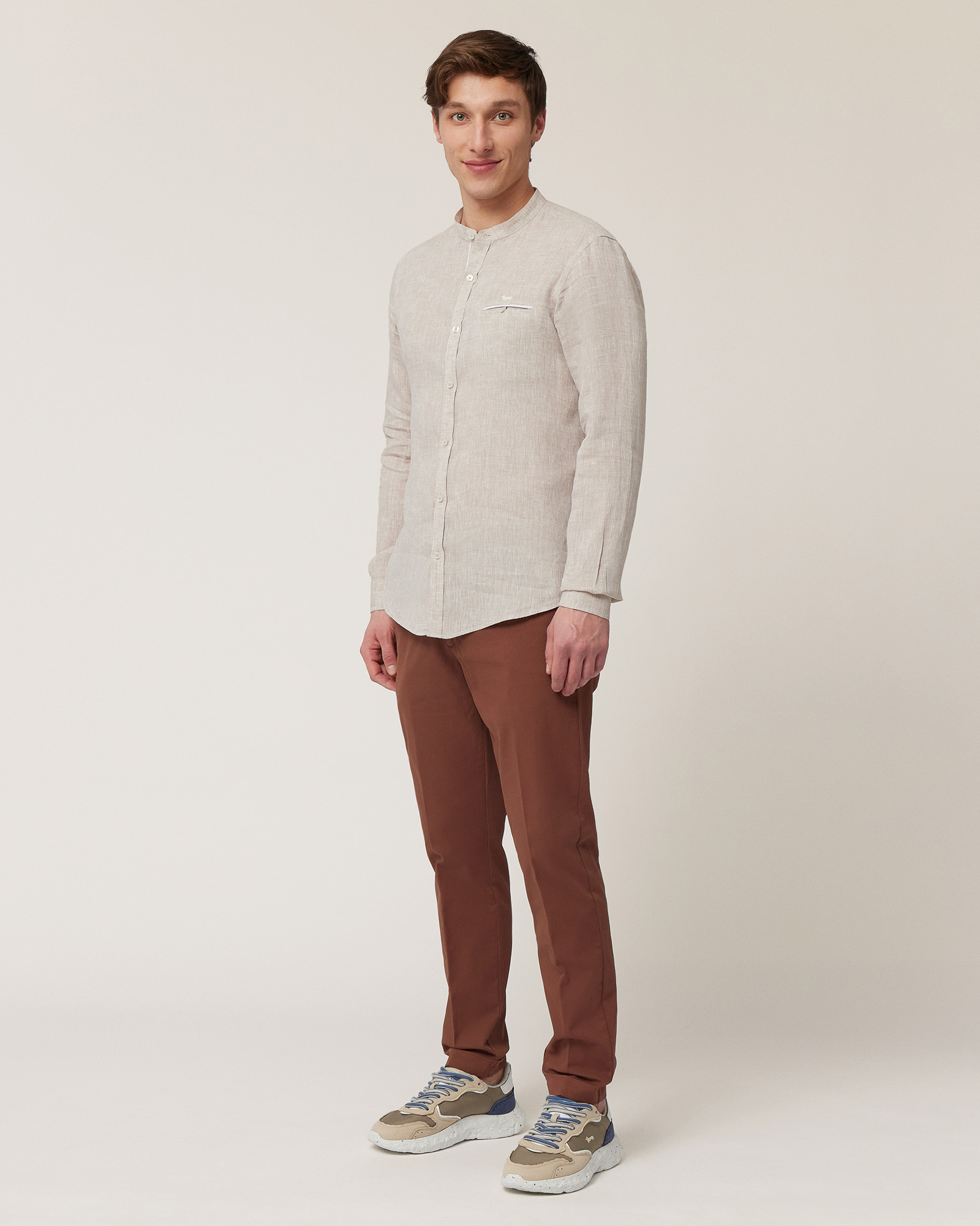 Camisa con cuello mao, Beige, large image number 3