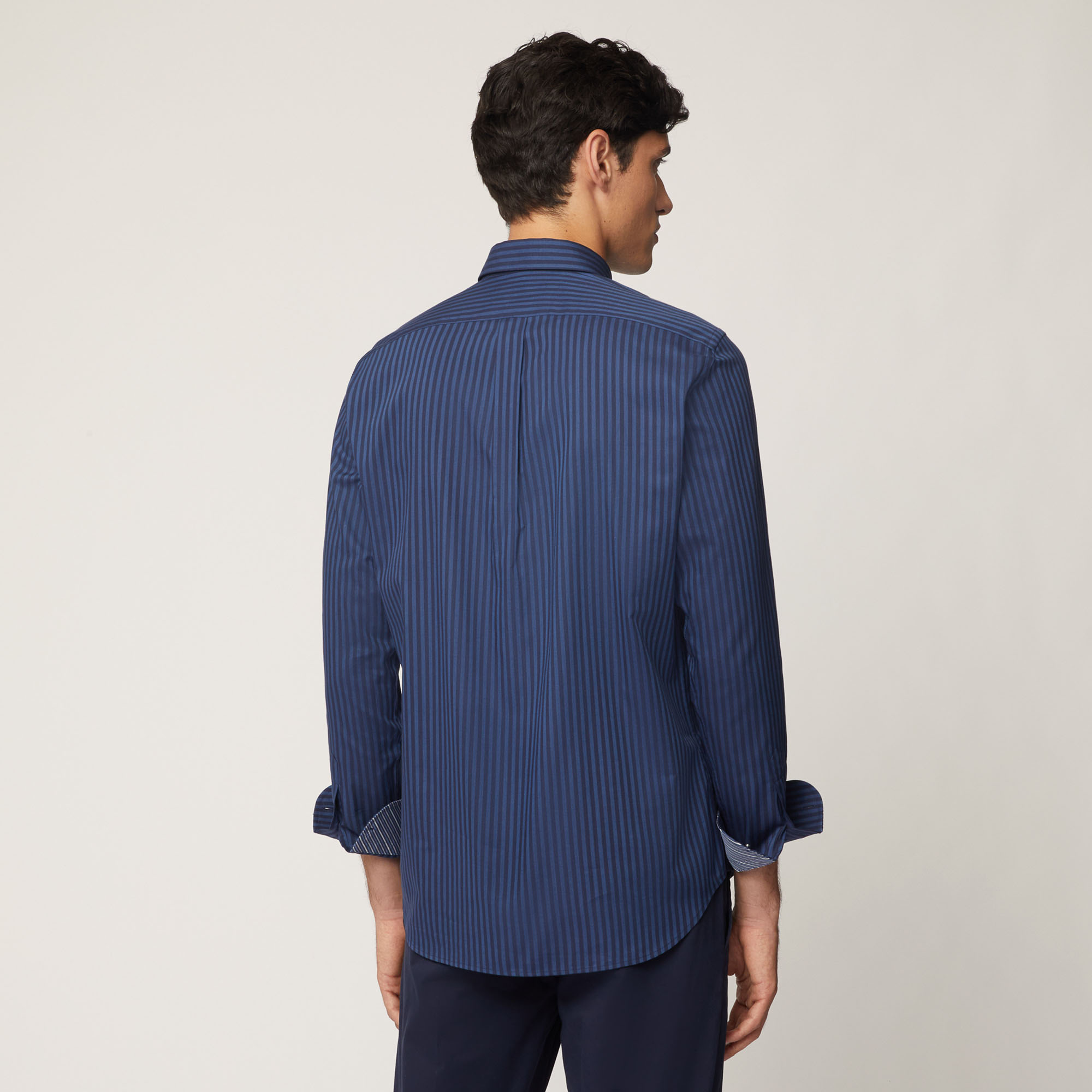 Camicia In Cotone A Righe Con Interni A Contrasto, Blu, large image number 1