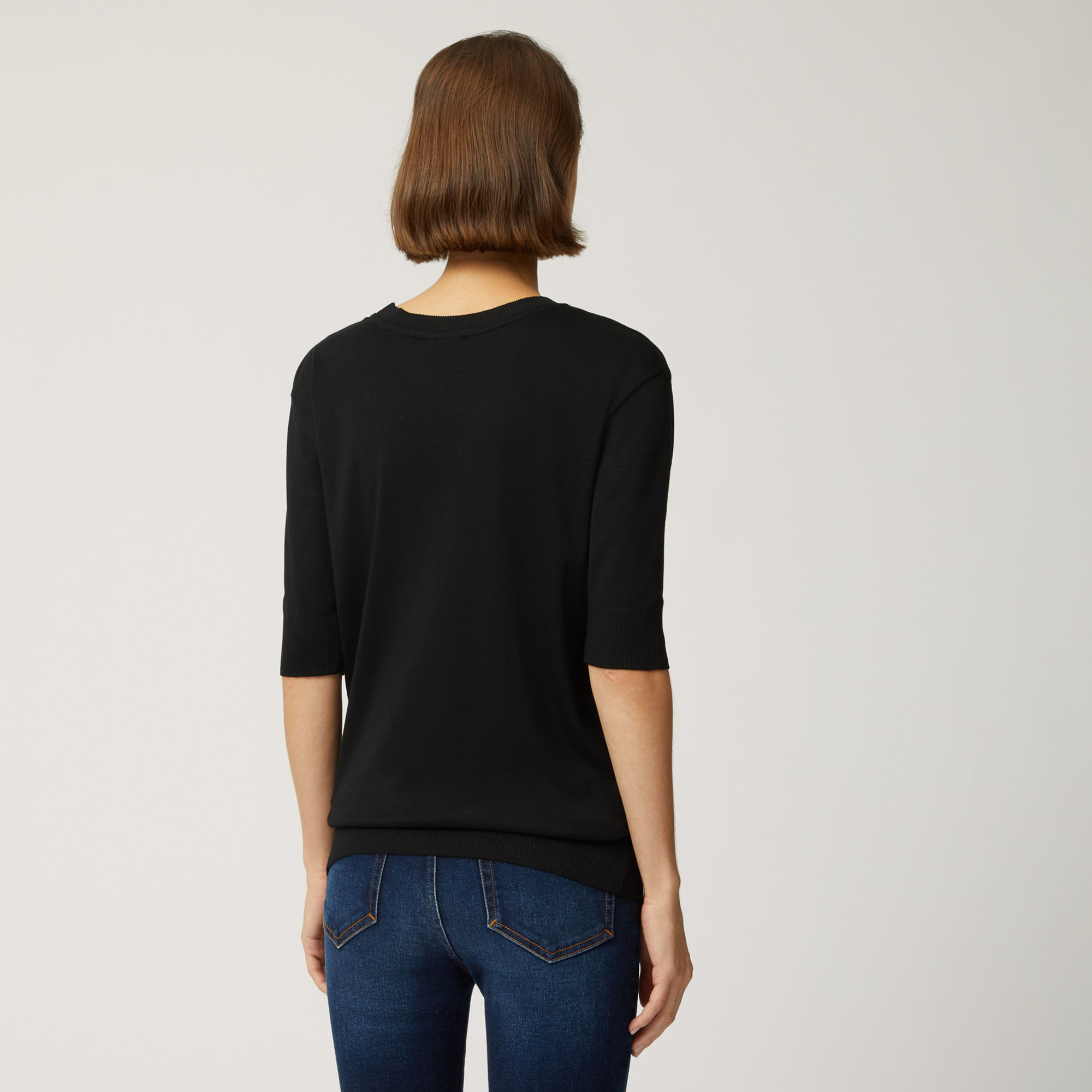 Camiseta De Algodón Y Modal Con Mangas Tres Cuartos, Negro, large image number 1