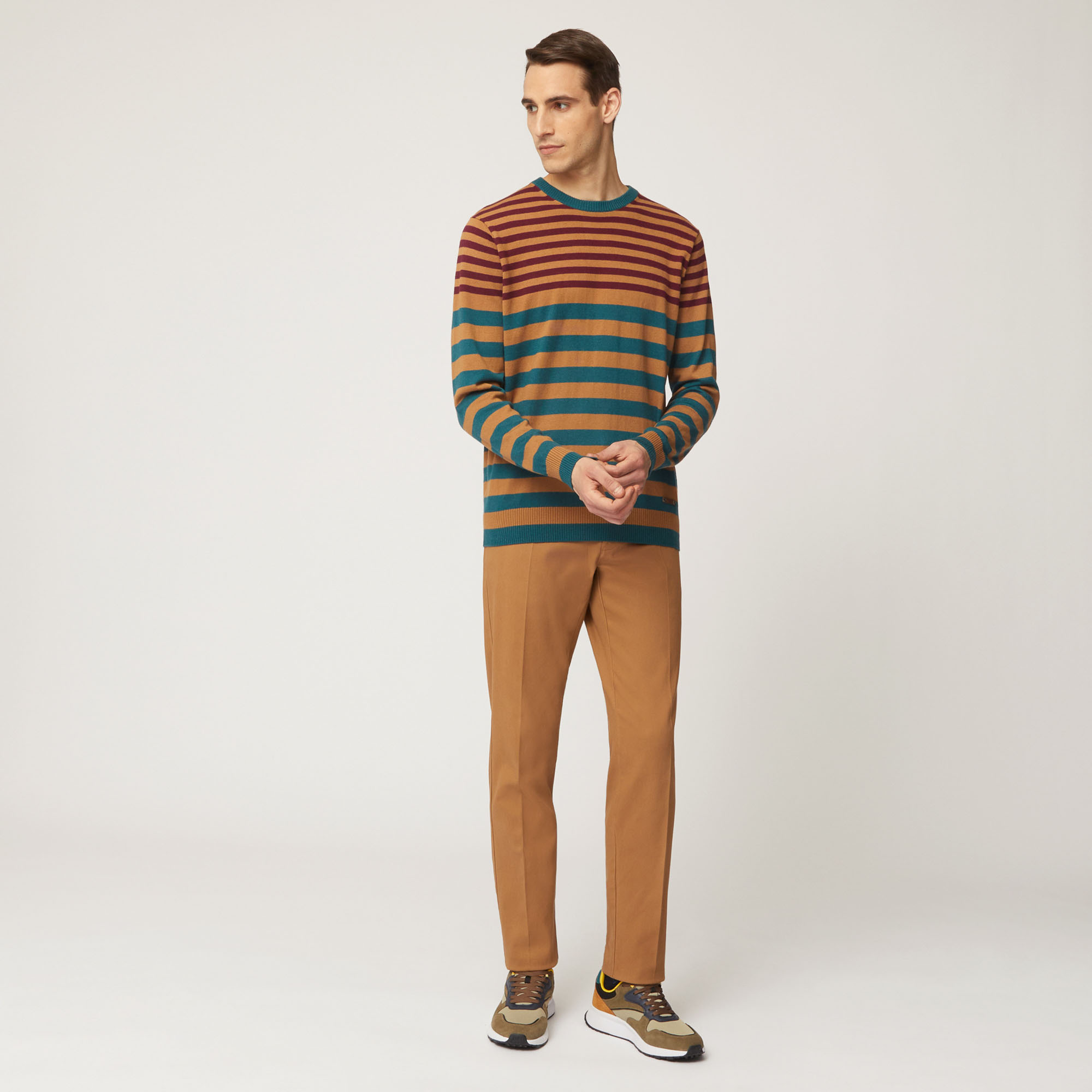 Pullover Girocollo A Righe Orizzontali Multicolor, Marrone, large image number 3