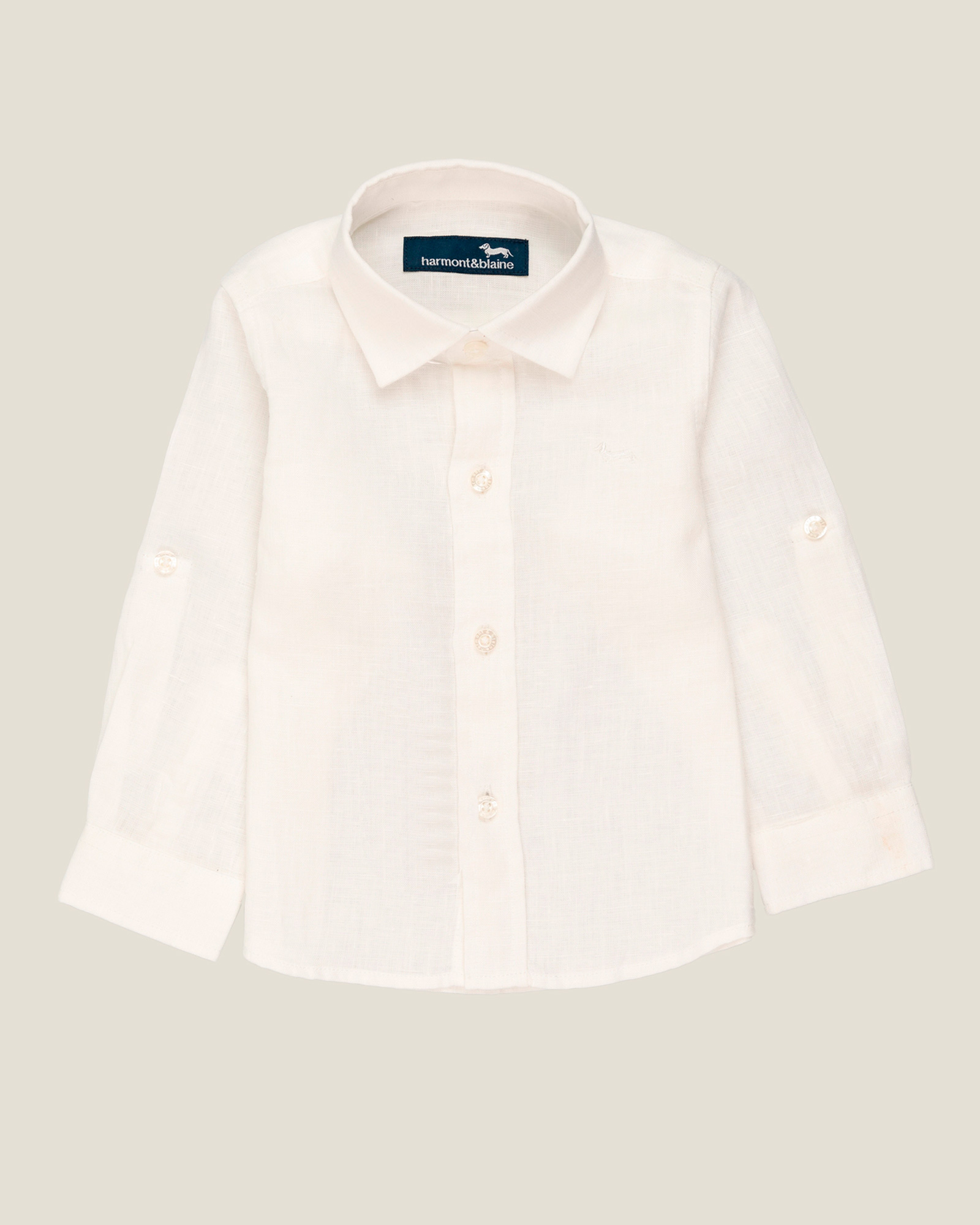 Camisa de lino con logotipo bordado