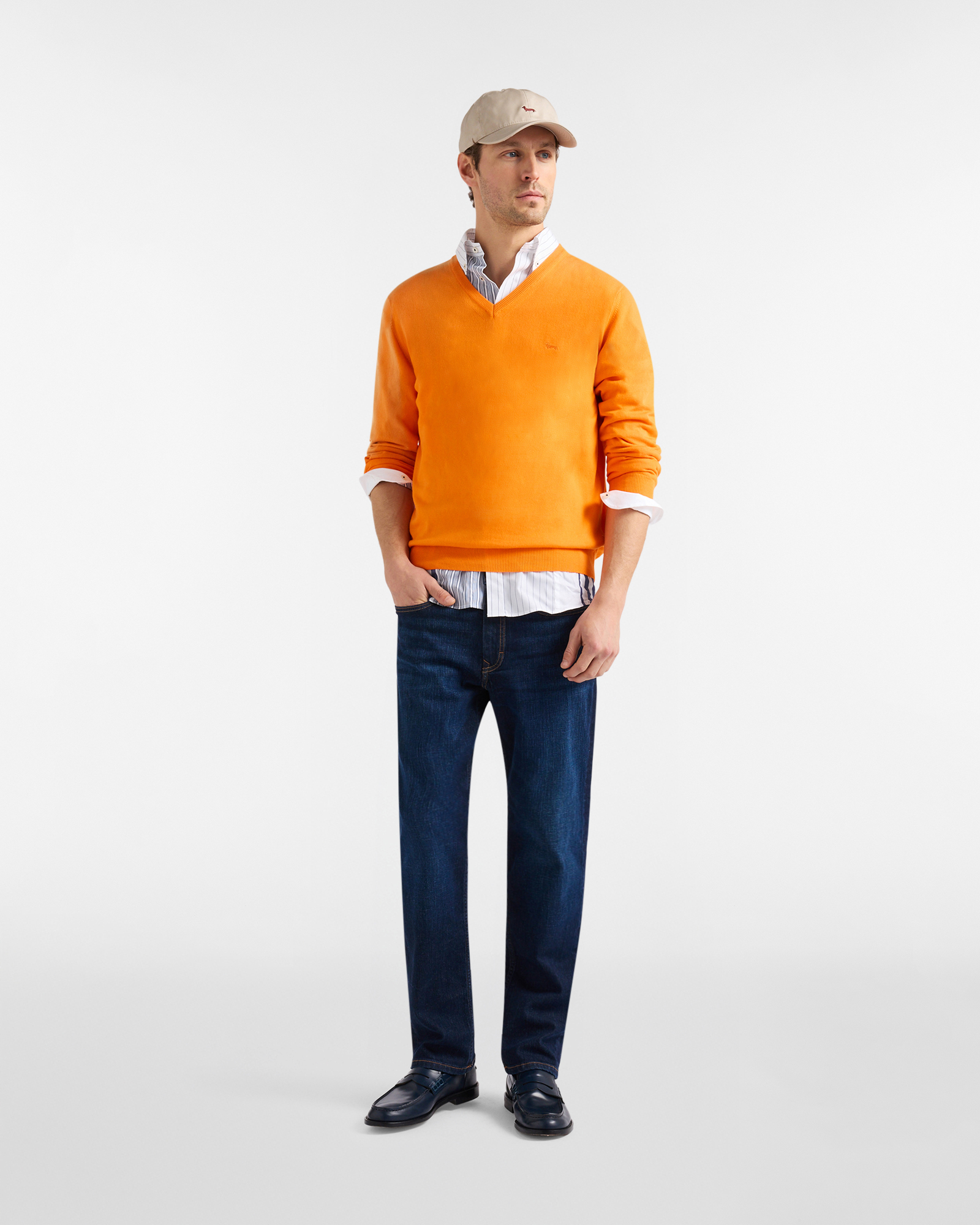 Cotton V-neck pullover, Orange, large image number 3