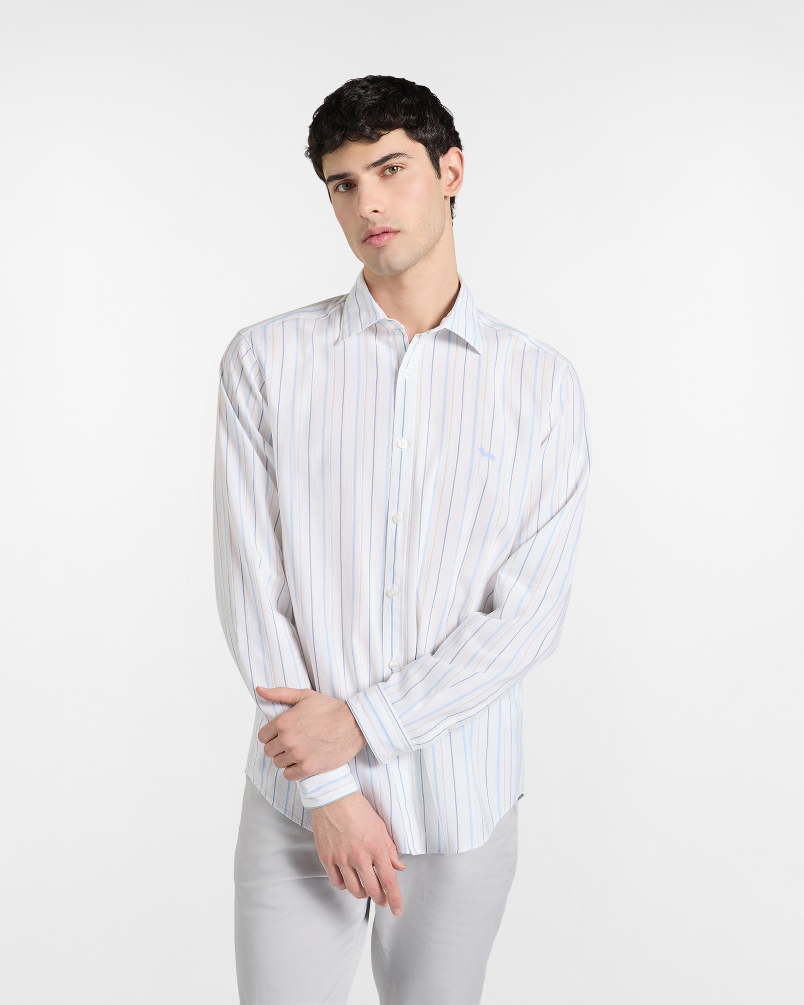 Camicia A Righe Super Light, Uomo, Celeste, Taglia: S