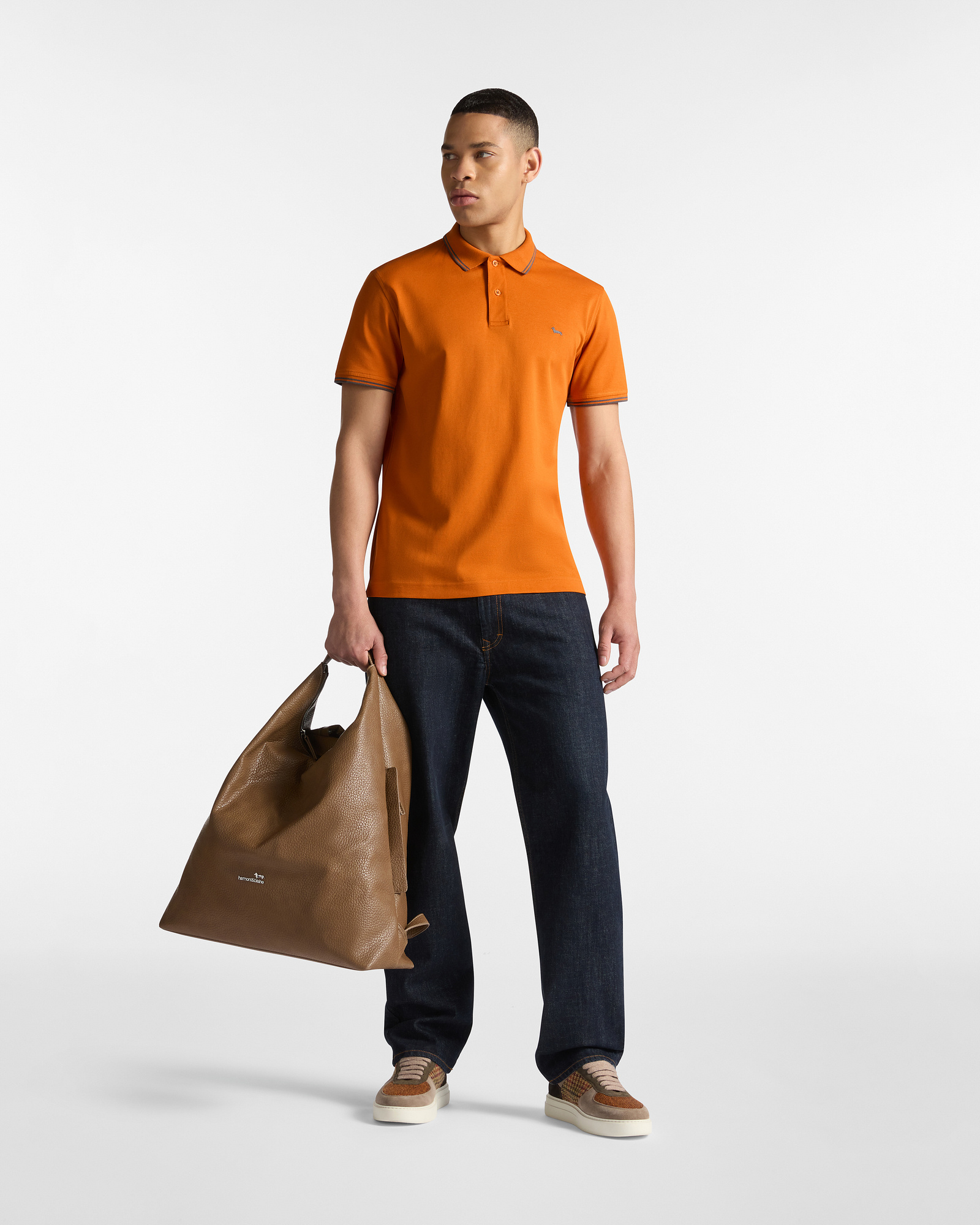 Polo con Detalles a Rayas, Naranja, large image number 3