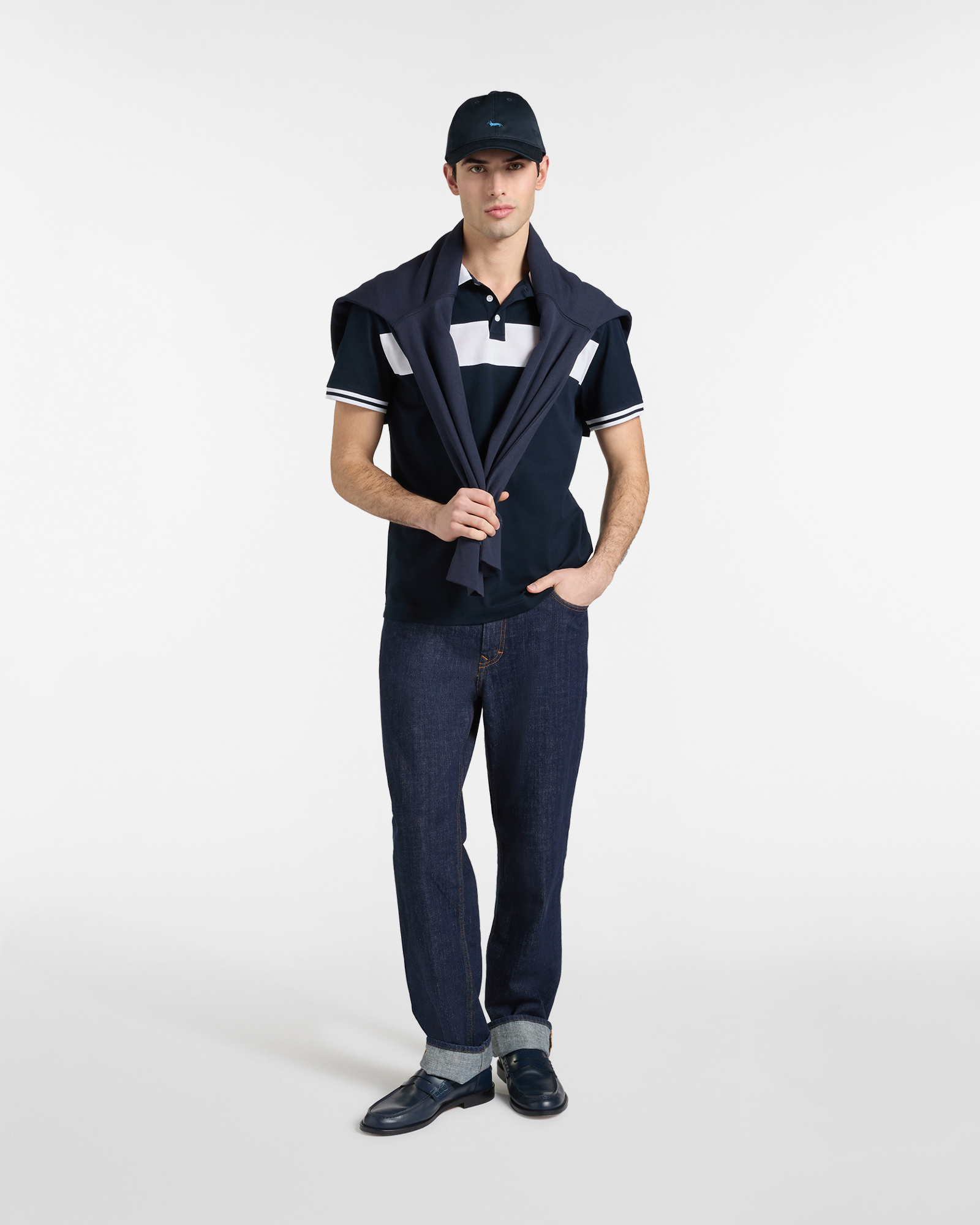 Men's regular-fit polo shirt with contrasting band, Blue, large image number 3