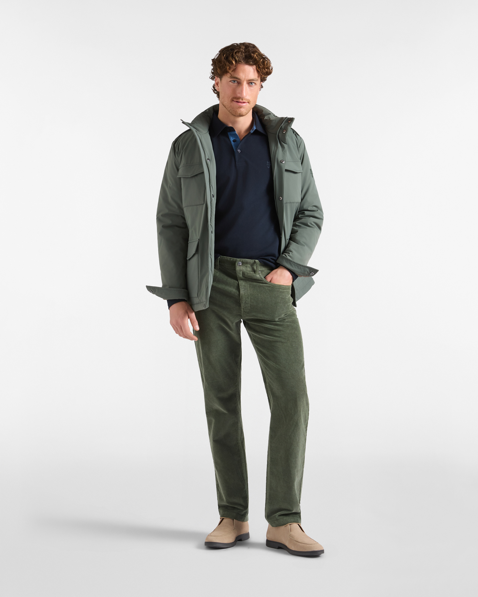 Pantalone HBJ Uomo Regular Fit 5 Tasche in Velluto di Cotone Stretch, VERDE, large