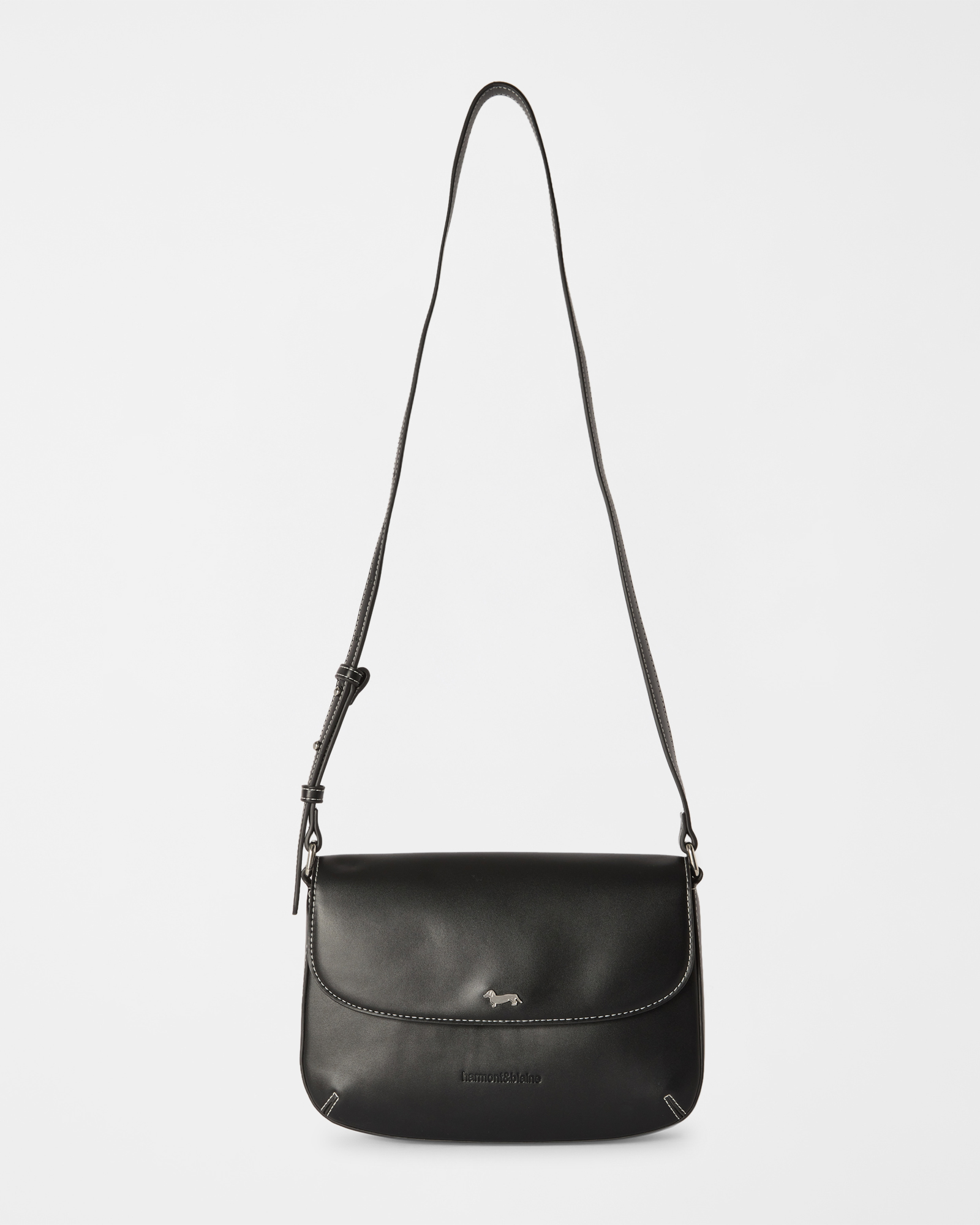 Women's black cross-body bag with flap