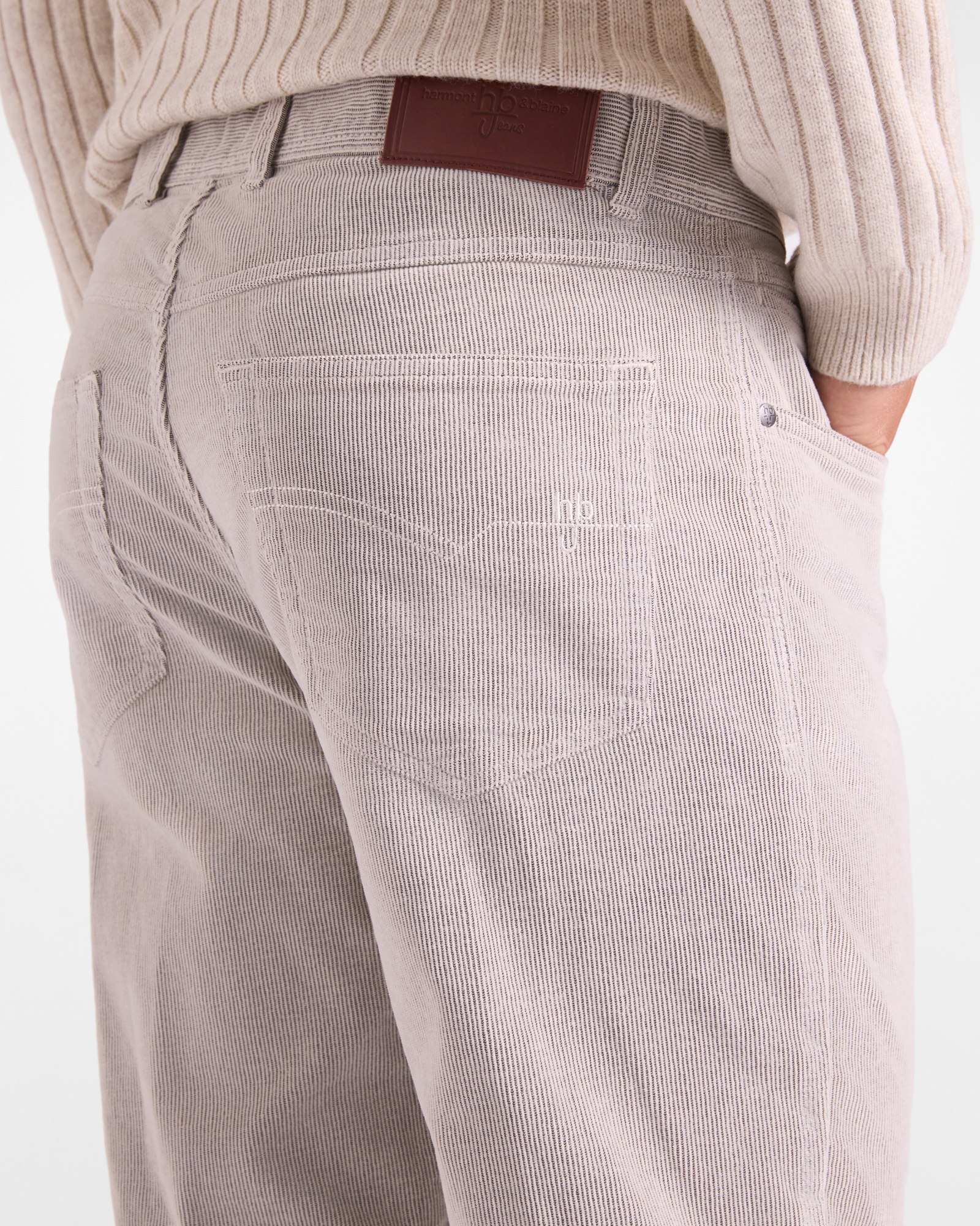 Pantalone HBJ Uomo Regular Fit 5 Tasche in Velluto di Cotone Stretch, BIANCO, large
