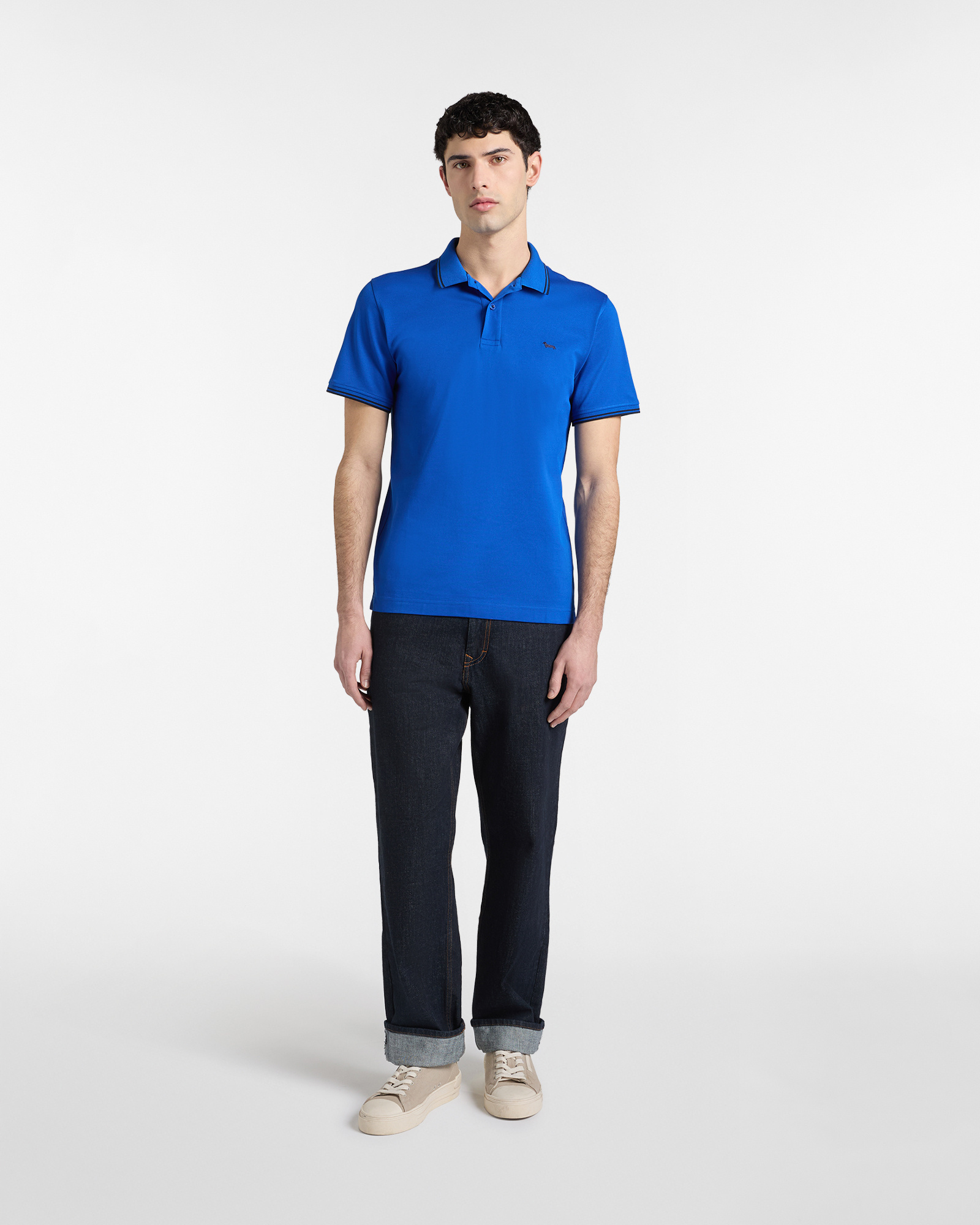 Polo de hombre con detalles de rayas en contraste, Azul, large image number 3