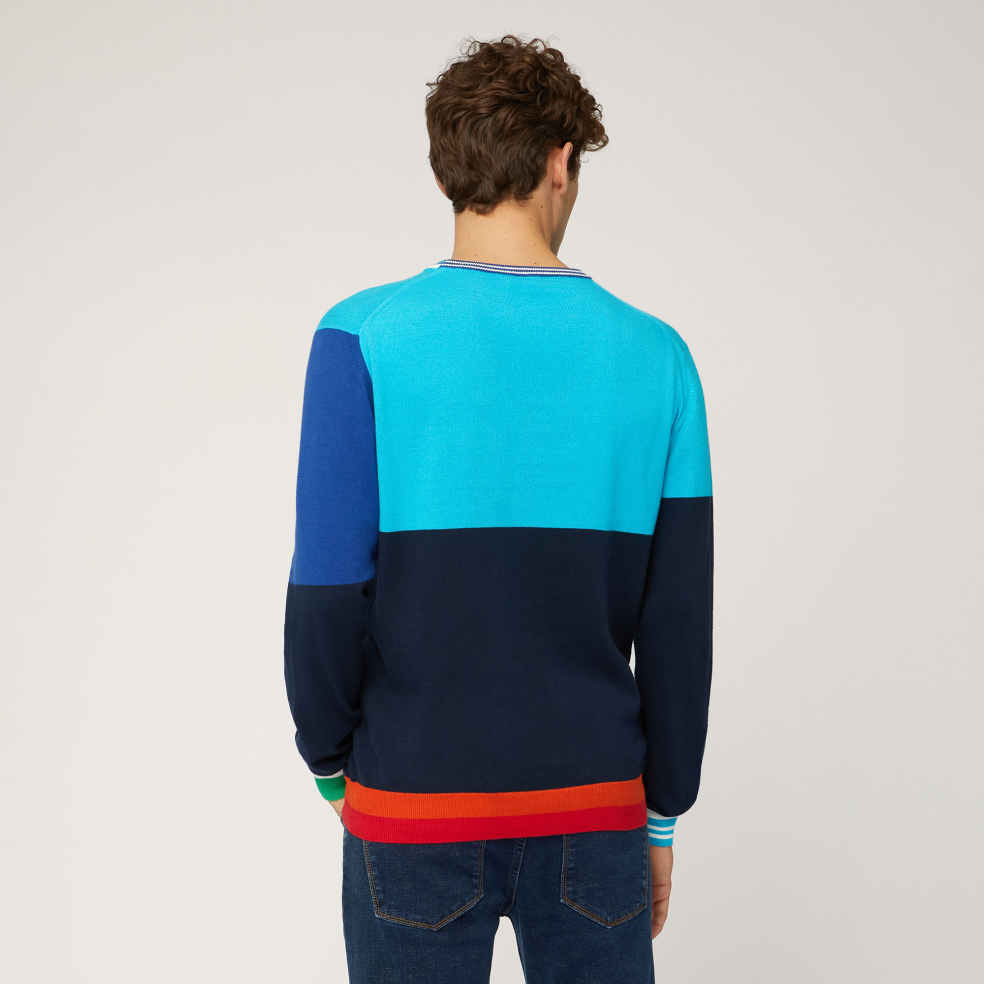 Jersey de algodón orgánico con cuello redondo y diseño de bloques de colores