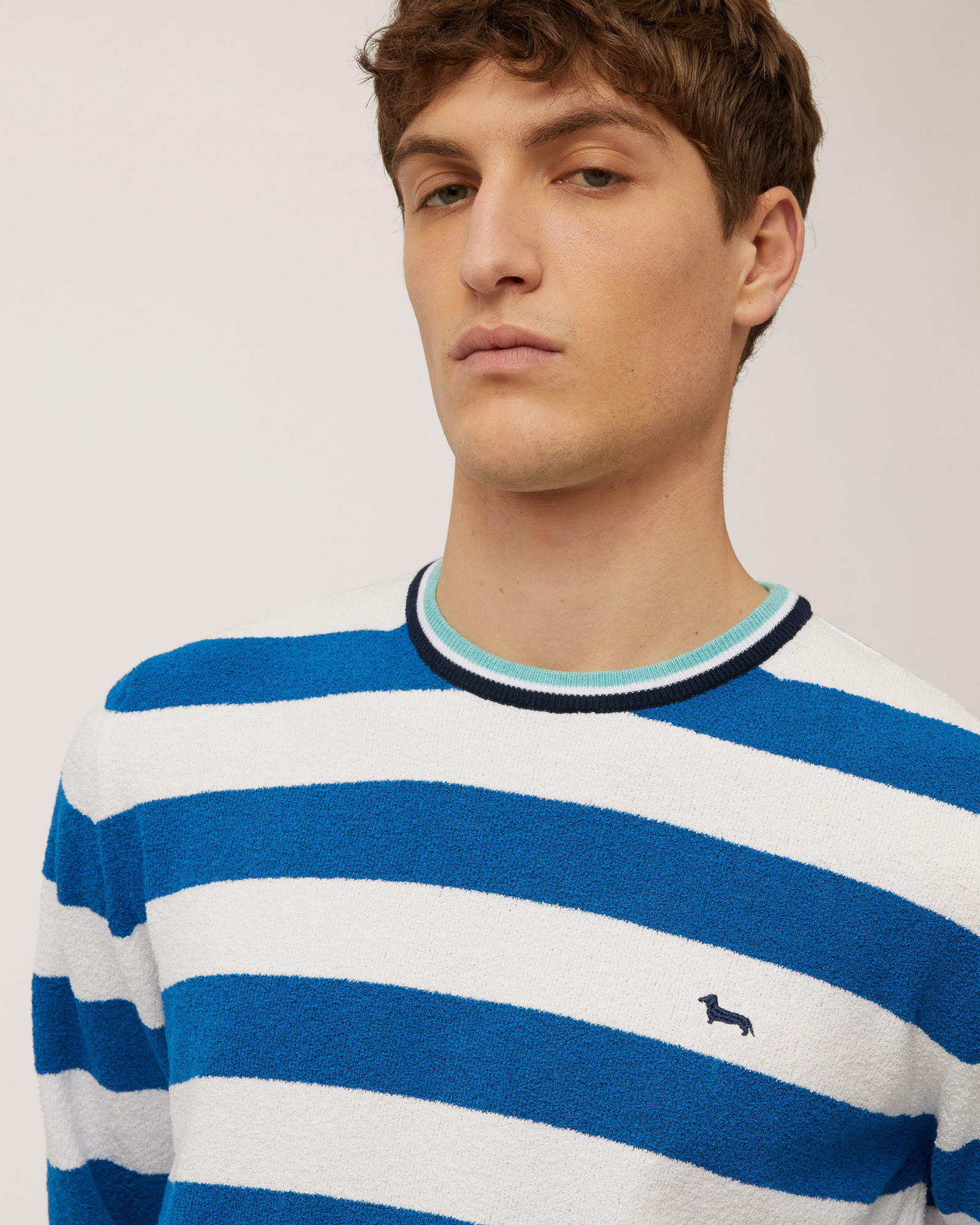 Gestreifter Pullover aus Frottee, Lidschattenblau, large image number 2