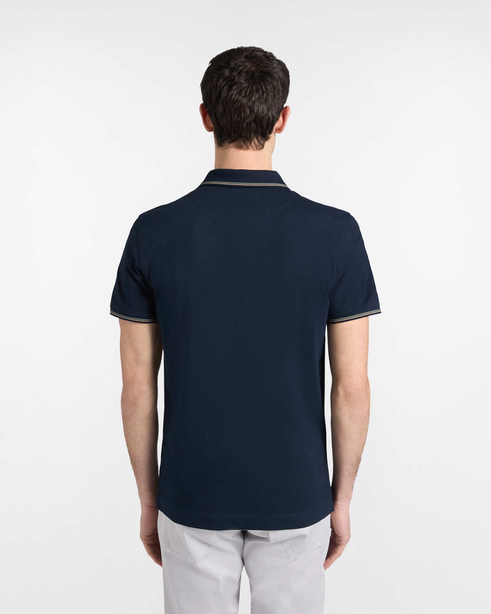 Stretch pique polo shirt with striped details