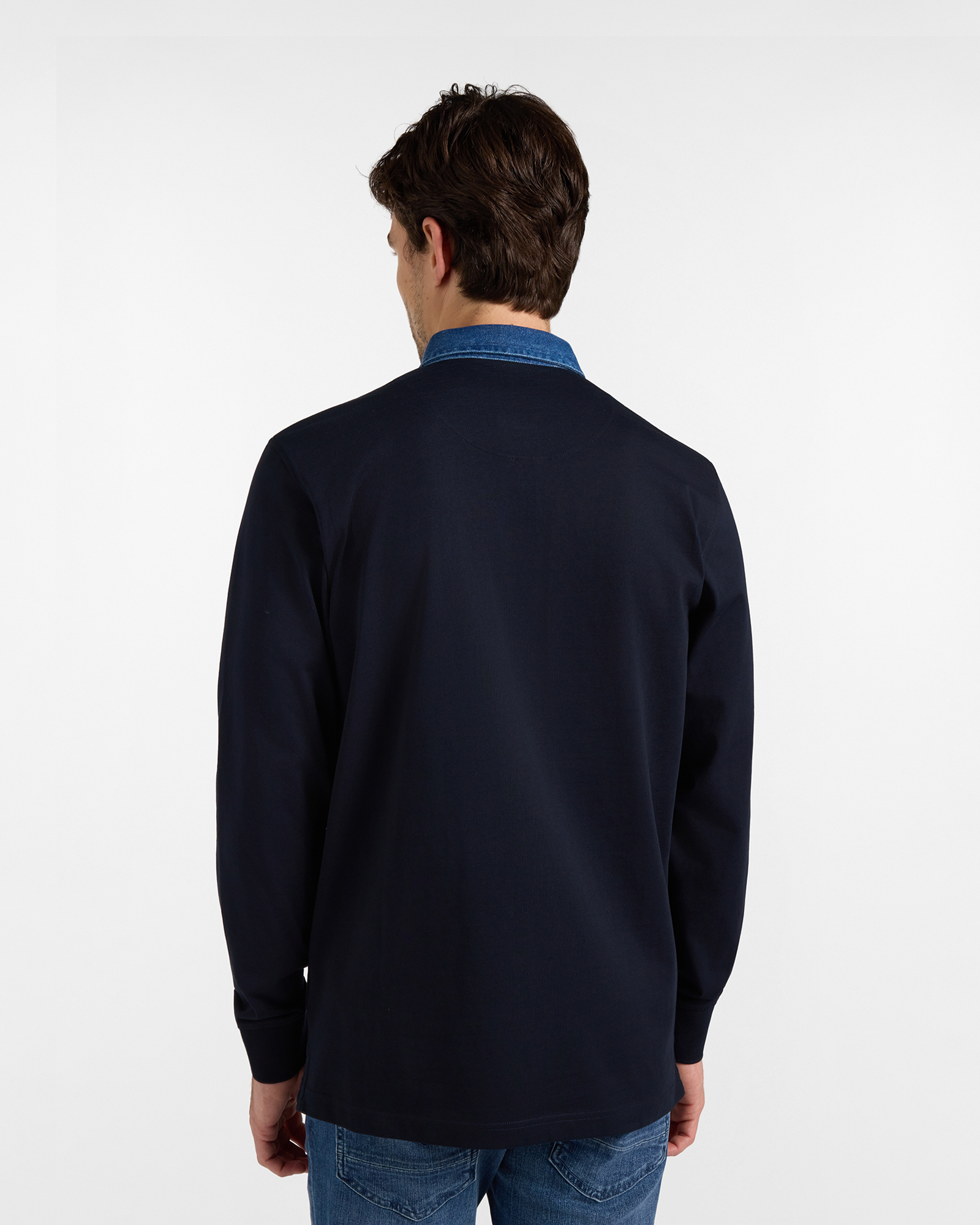 Polo HBJ Uomo con Colletto in Denim di Puro Cotone, BLU SCURO, large