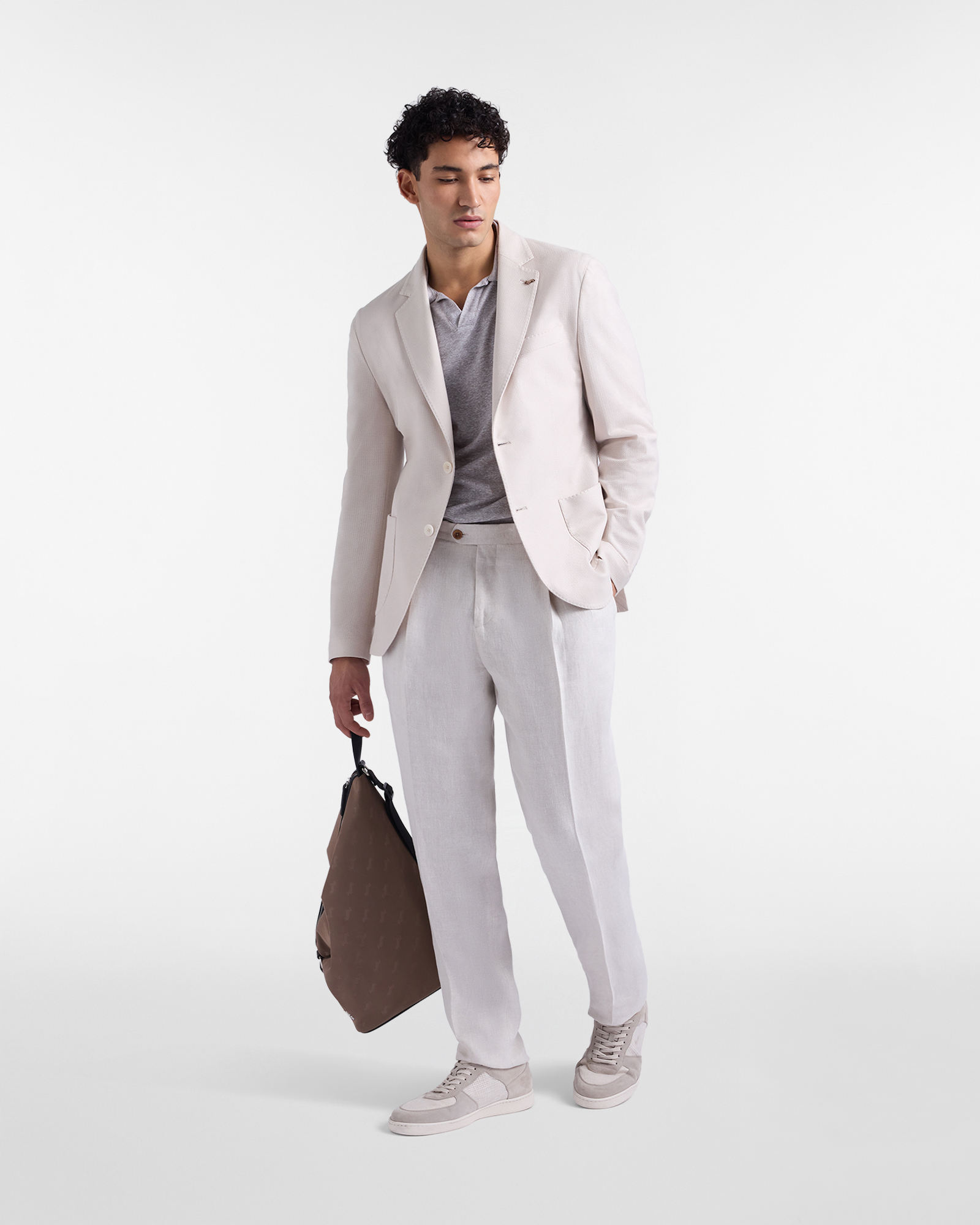 Men's Craftsmanship in Color linen chino pants with double tucks, Beige, large image number 3