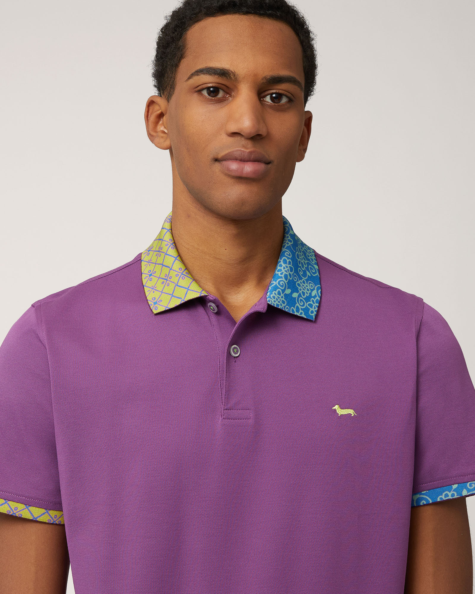 Cotton Polo with Double Print, Violet, large image number 2