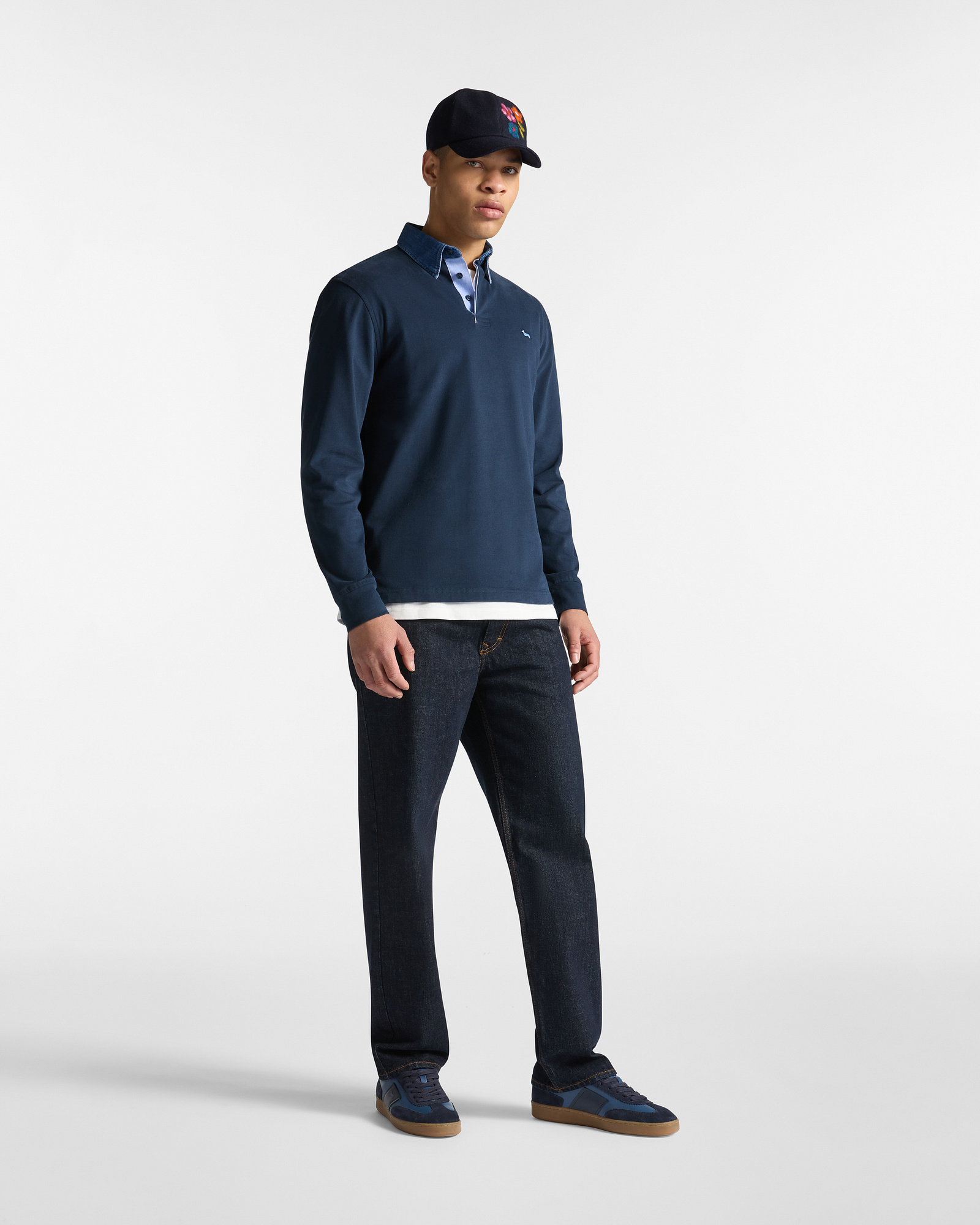 Vietri Polo Shirt with Denim Collar, Navy Blue, large image number 3