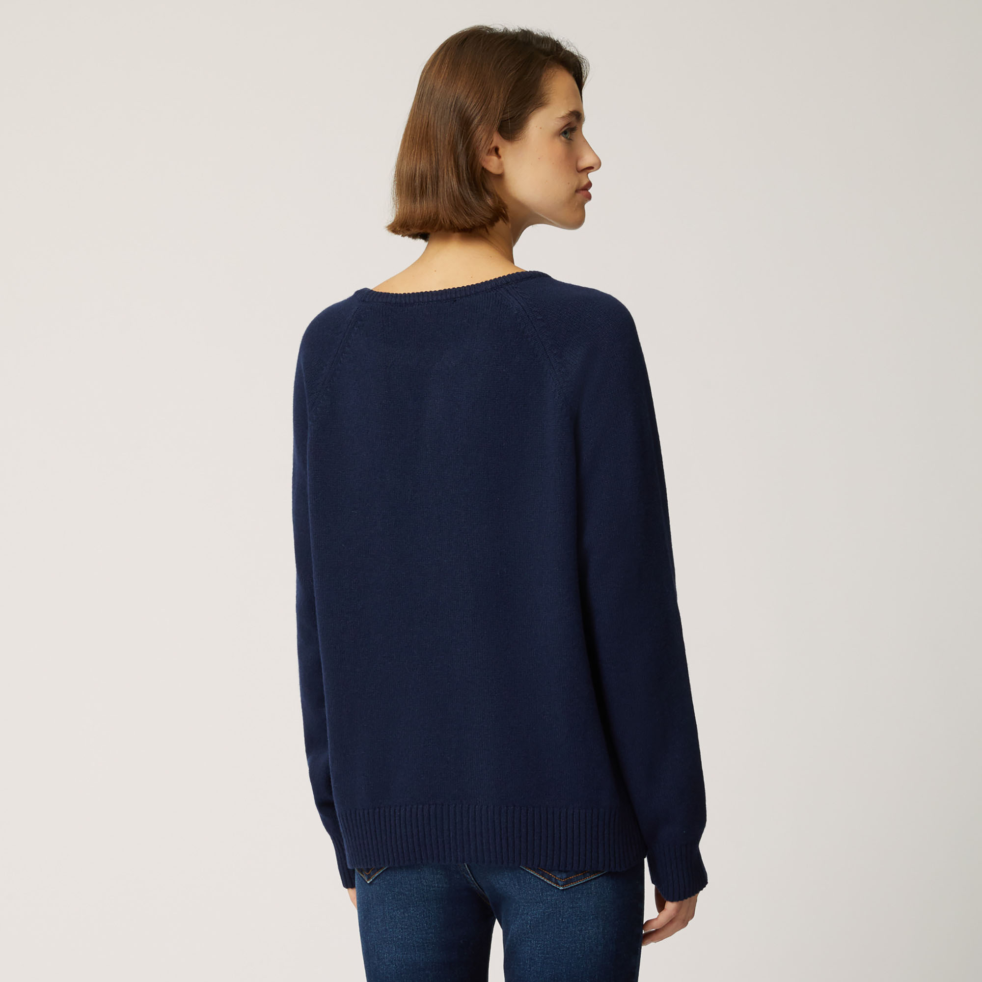 Pullover Bicolor In Lana E Viscosa, Blu Navy, large image number 1
