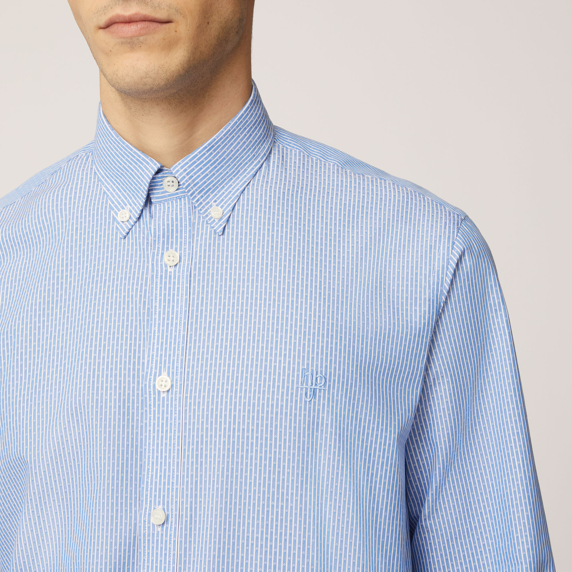 Camicia In Cotone A Righe Sottili, Blu Chiaro, large image number 2