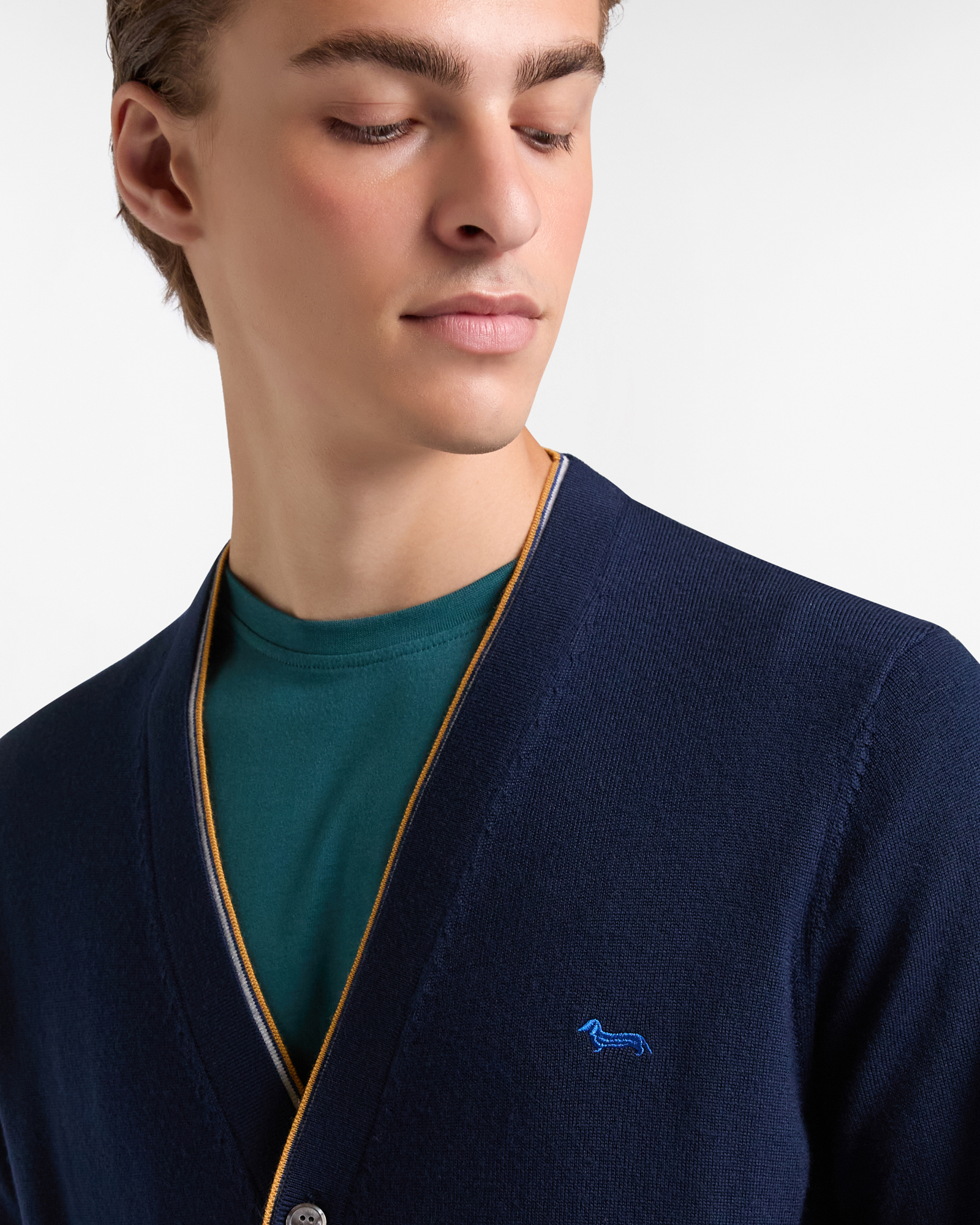 Cardigan In Lana Con Profili Rigati, Blu Navy, large image number 2