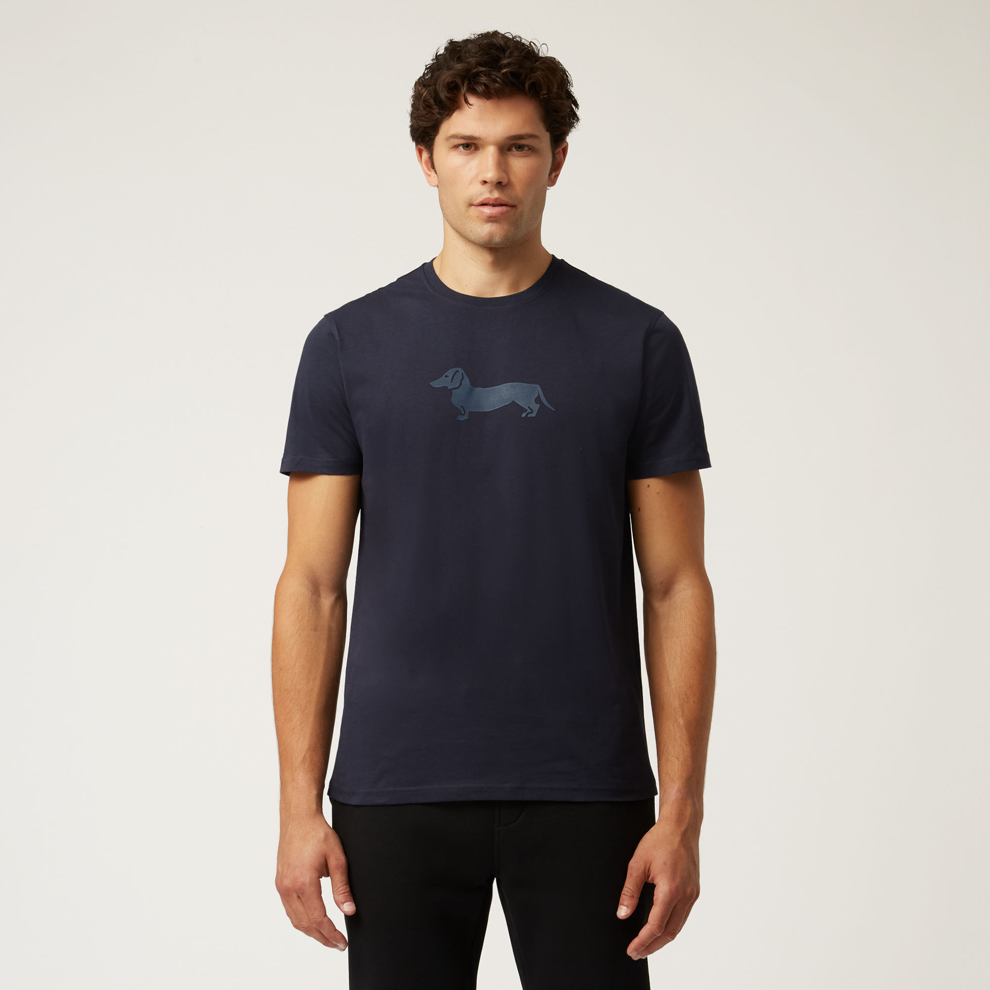T-Shirt In Cotone Con Stampa Bassotto, Blu Navy, large image number 0