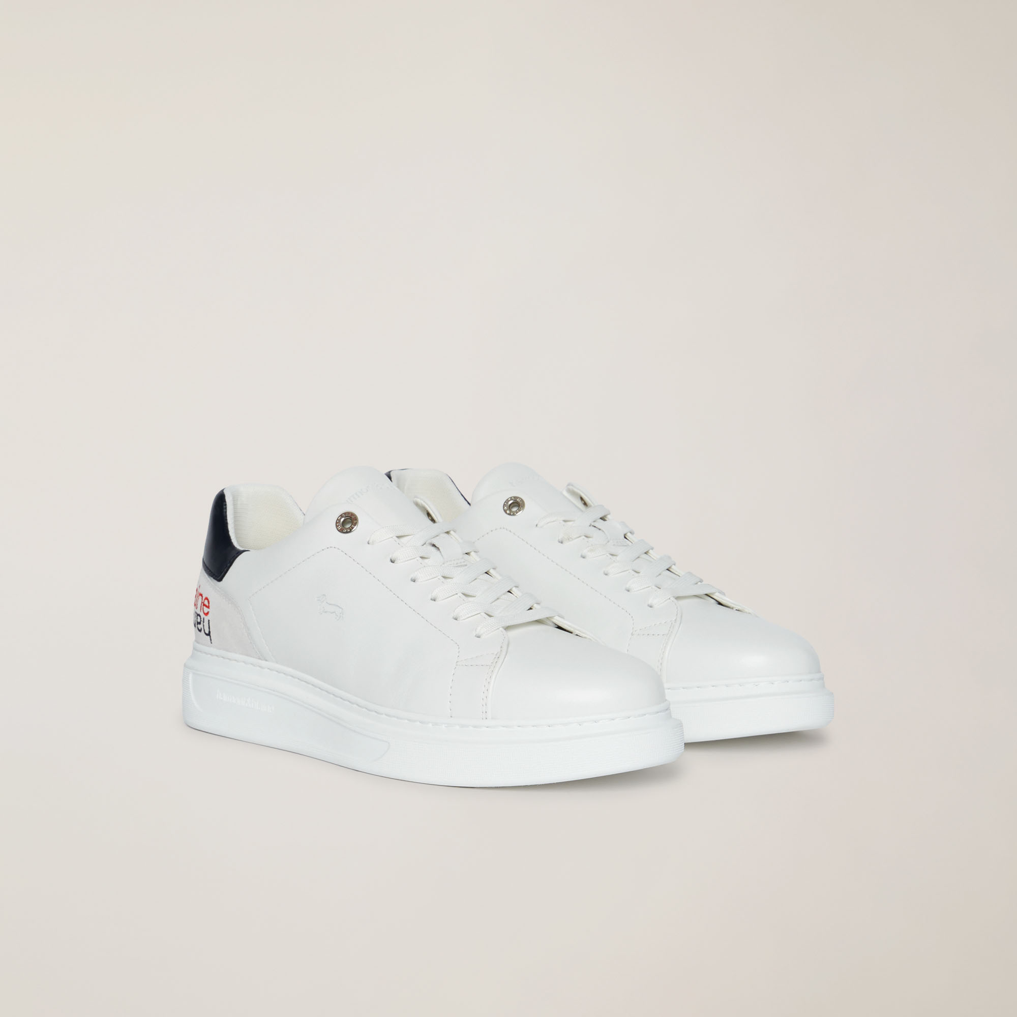 Sneaker In Pelle Con Scritta, Bianco/Blu, large image number 1