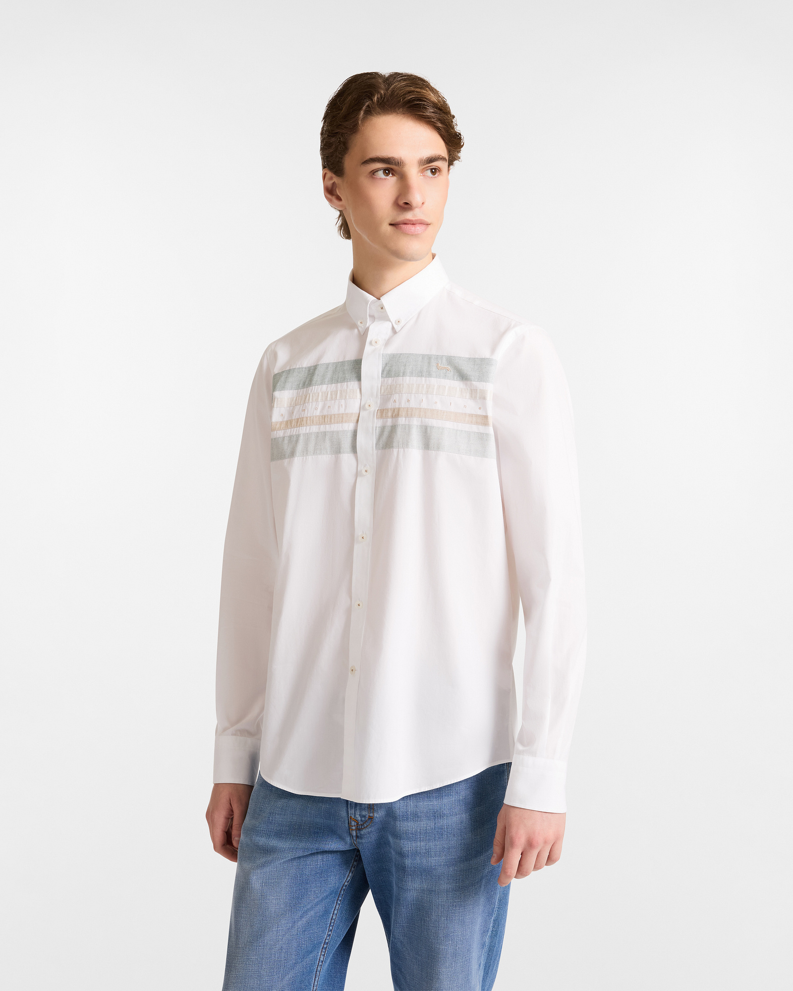 Camisa con Franjas en Contraste, Blanco, large image number 0