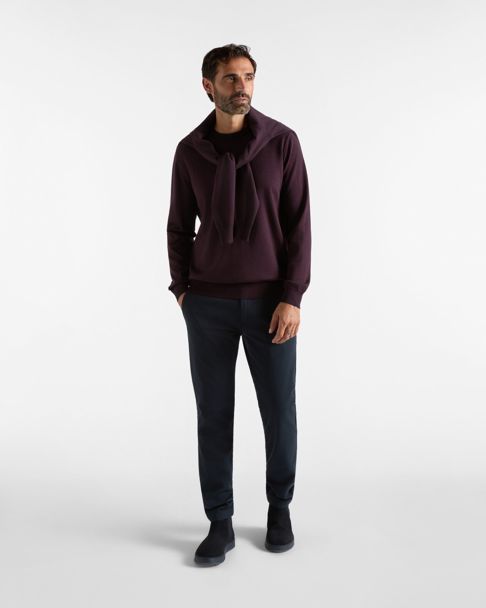Maglia girocollo HBJ Uomo in pura lana, PRUGNA, large