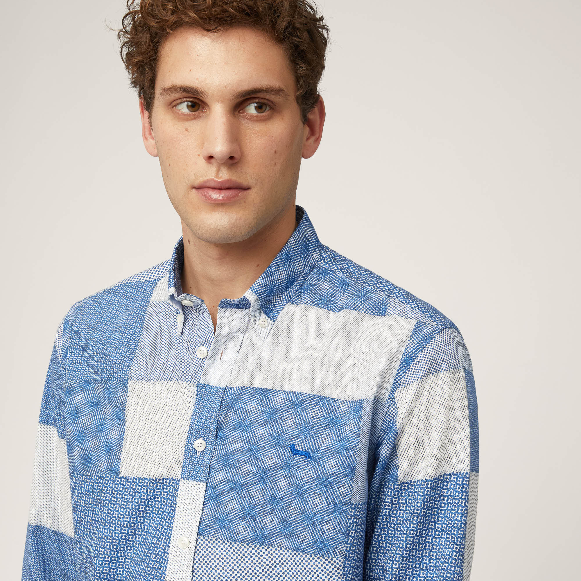 Cotton Poplin Shirt with Patchwork Print, Hydrangea, large image number 2