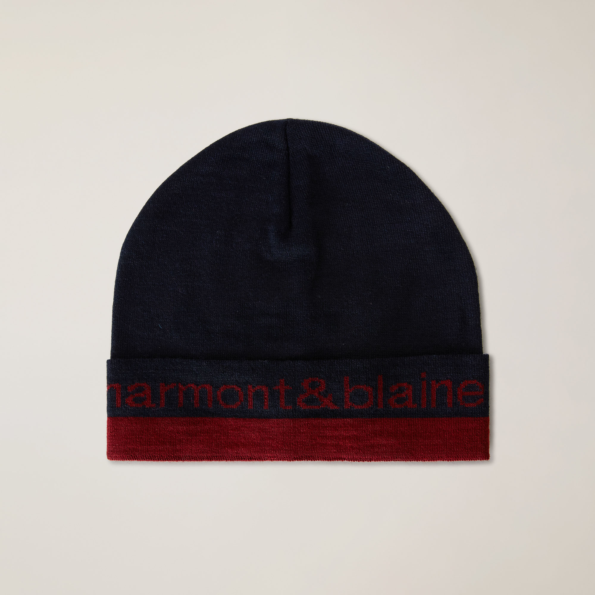 Short Wool-Blend Beanie With Contrasting Lettering And Edging, Blue, large