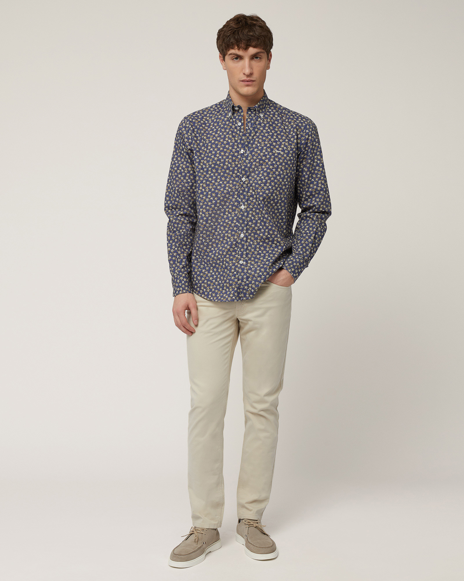 Floral Micro Pattern Shirt, Marine Blue, large image number 3