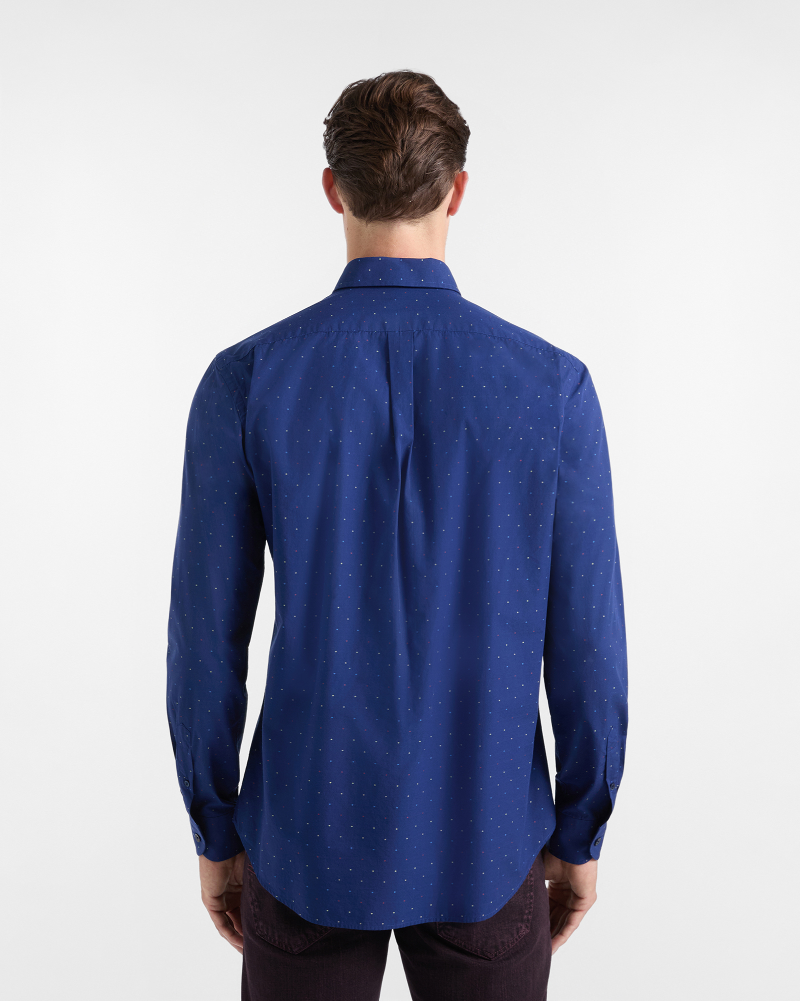 Camisa de hombre en popel&iacute;n fil coup&eacute; de corte regular, AZUL MARINO, large