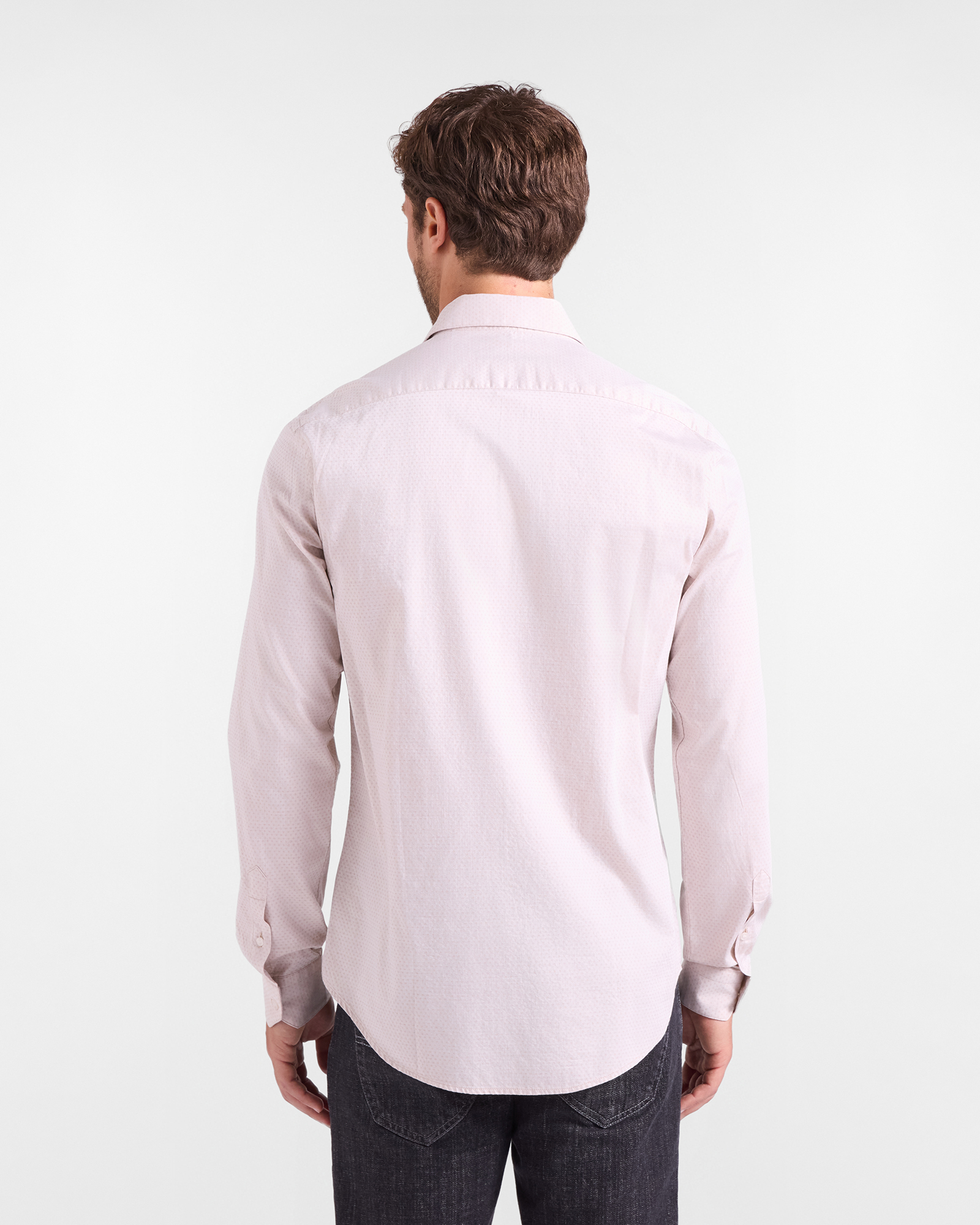 Men's narrow-fit sand-colored shirt in melange micro jacquard, BEIGE, large