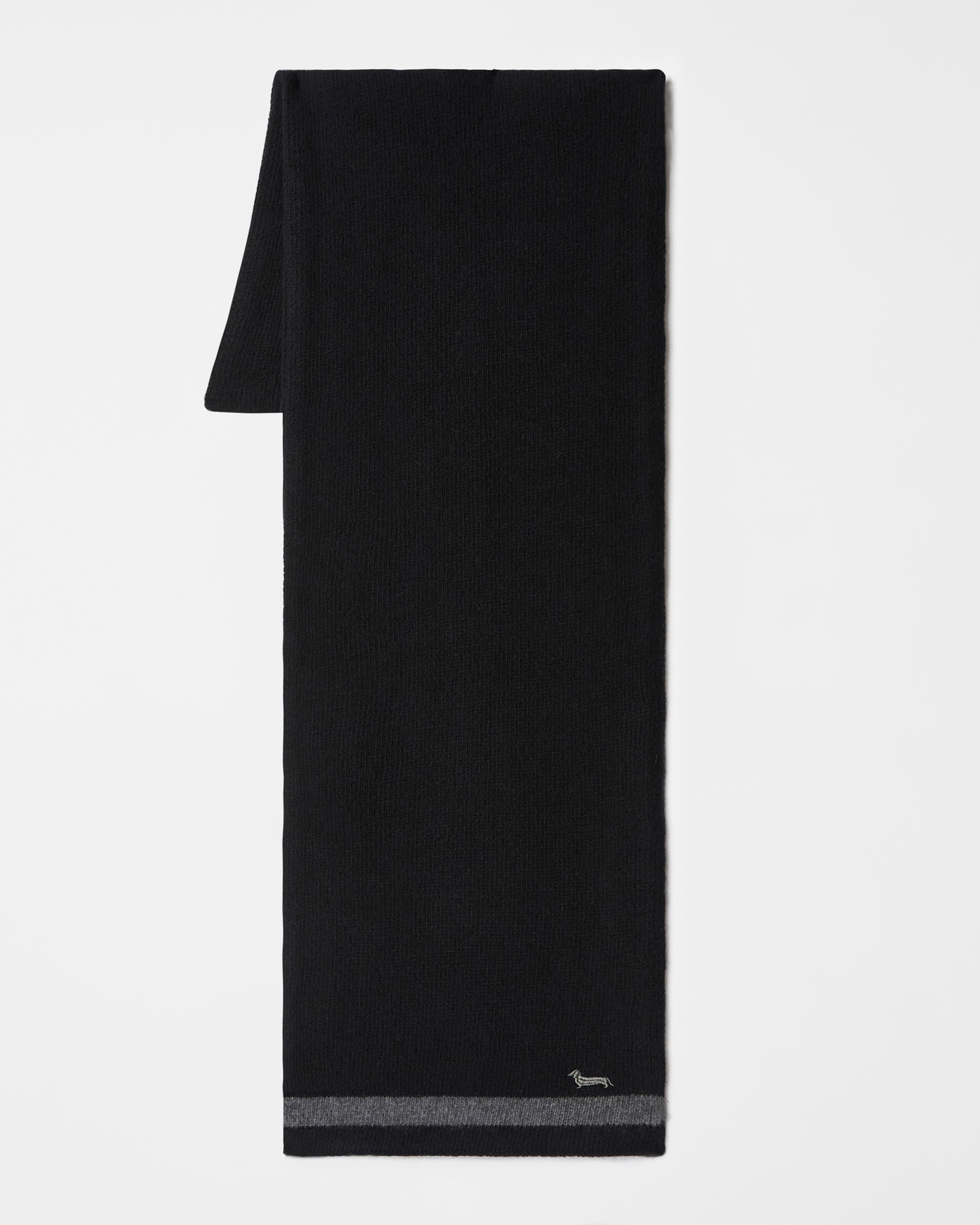 Wool Scarf with Stripes and Dachshund, Black, large