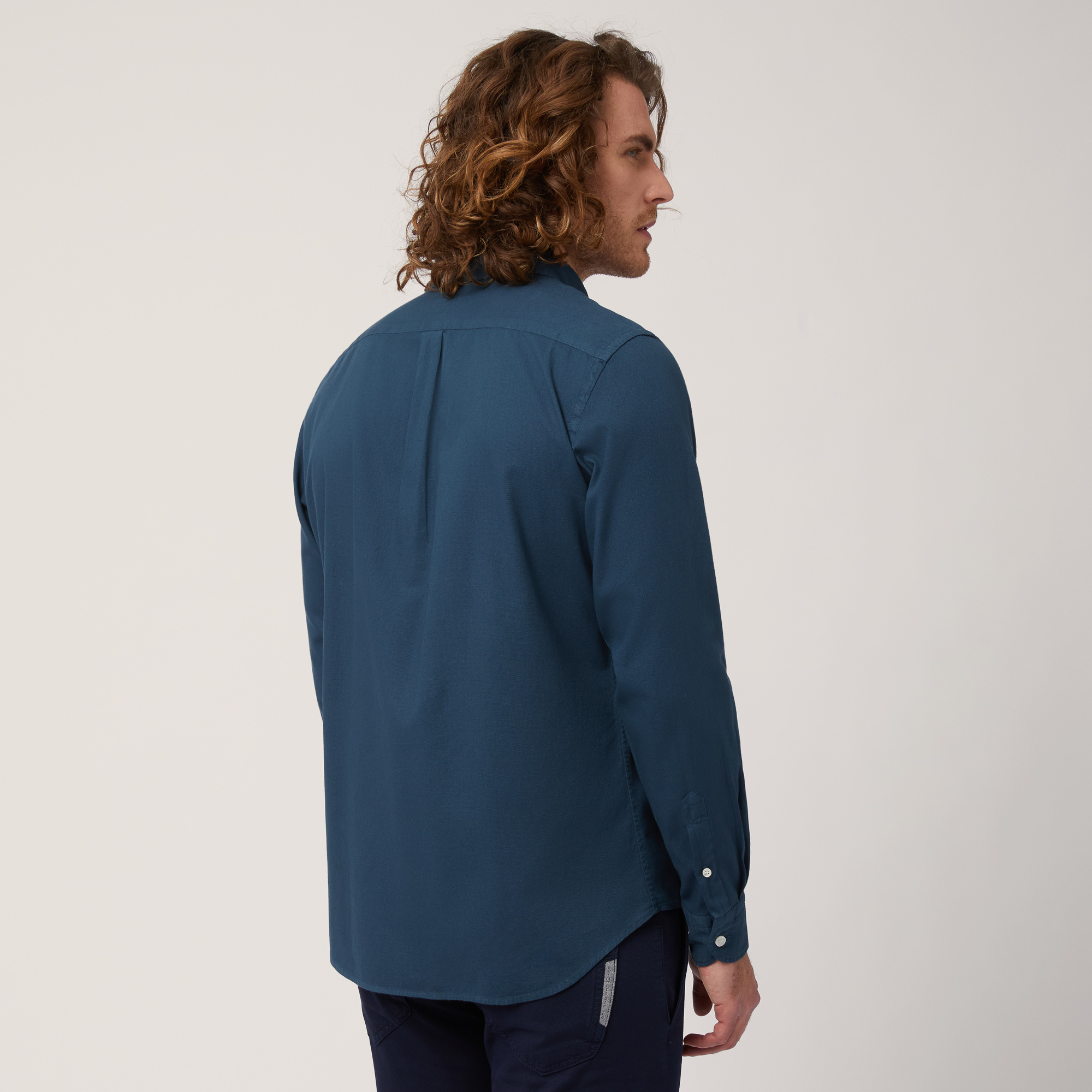 Cotton Shirt with Contrasting Inner Detail, Blue, large image number 1