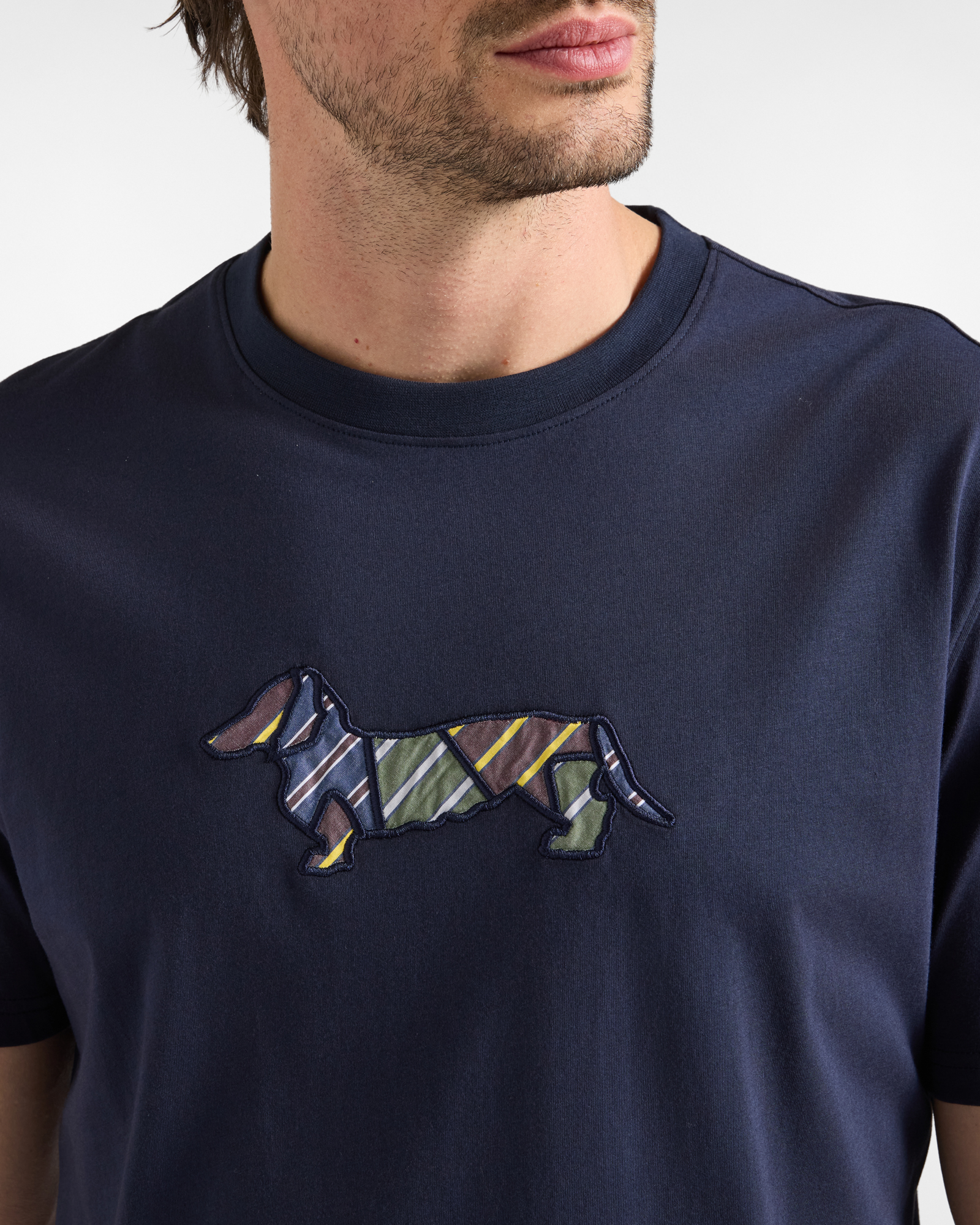 Camiseta de hombre en 100 % puro algod&oacute;n con perro salchicha bordado y corte regular, AZUL MARINO, large image number 2