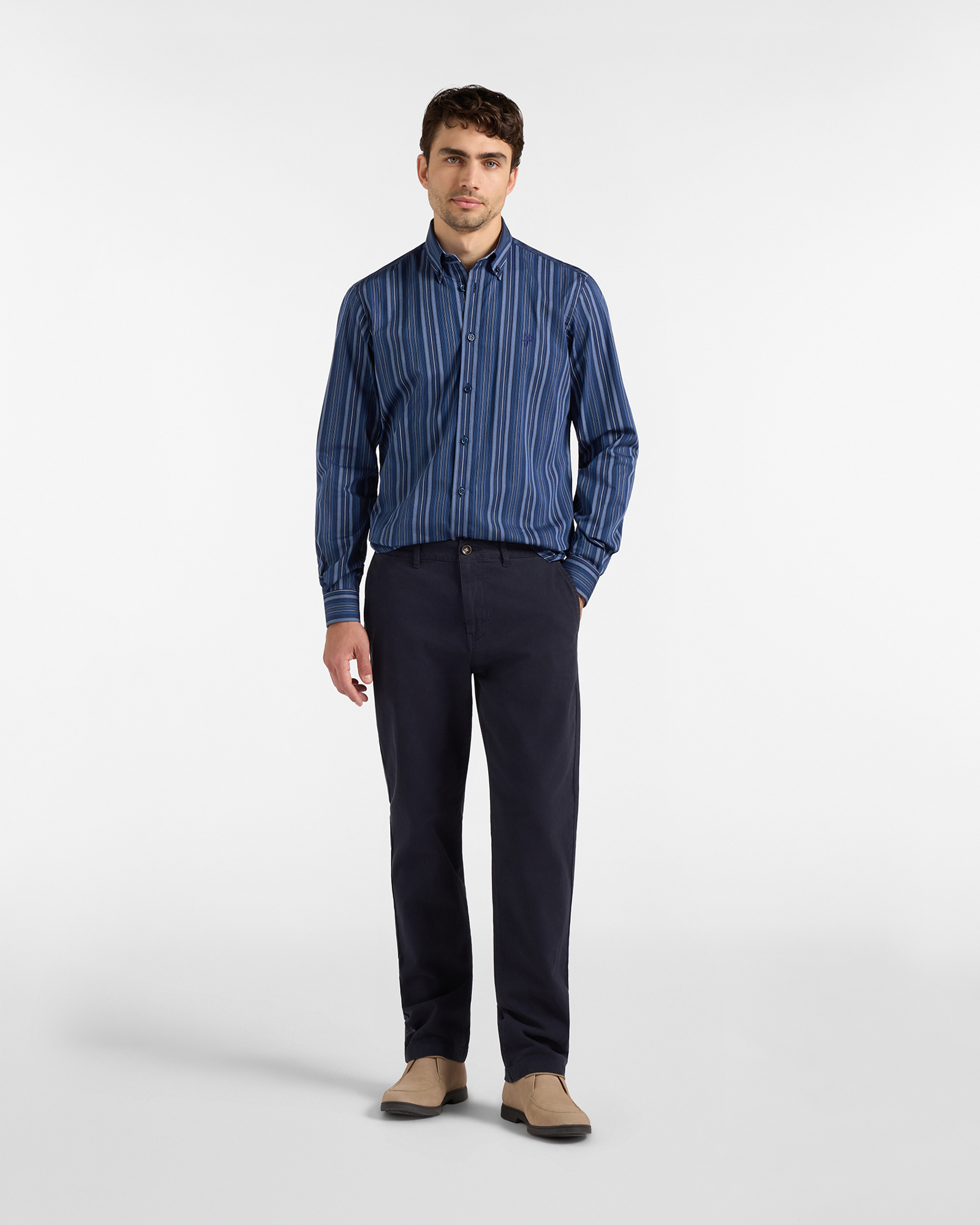 Pantalone Chino HBJ Uomo Regular Fit in Bull di Cotone Stretch, BLU SCURO, large