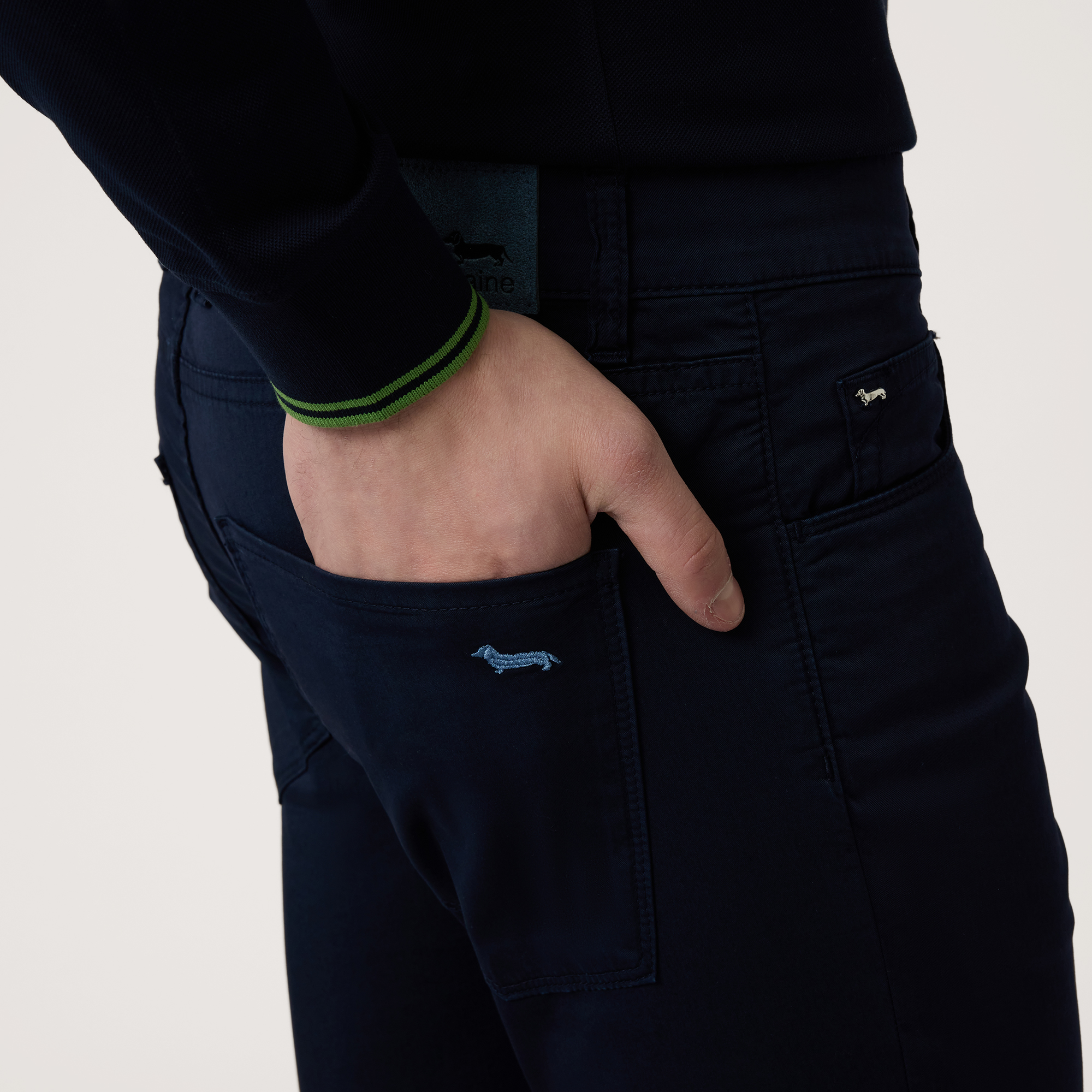 Cotton Blend Slim Pants, Navy Blue, large image number 2